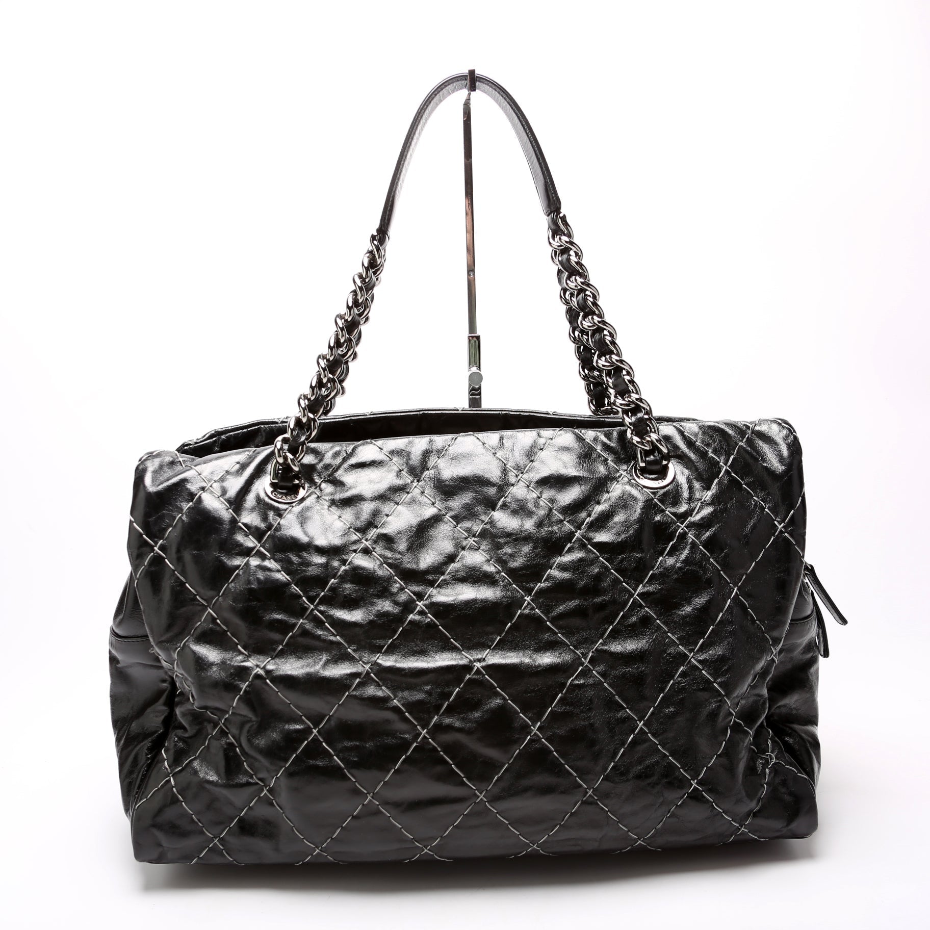 Chanel Double Contrast Stitch Goat 13M Black Tote Bag
