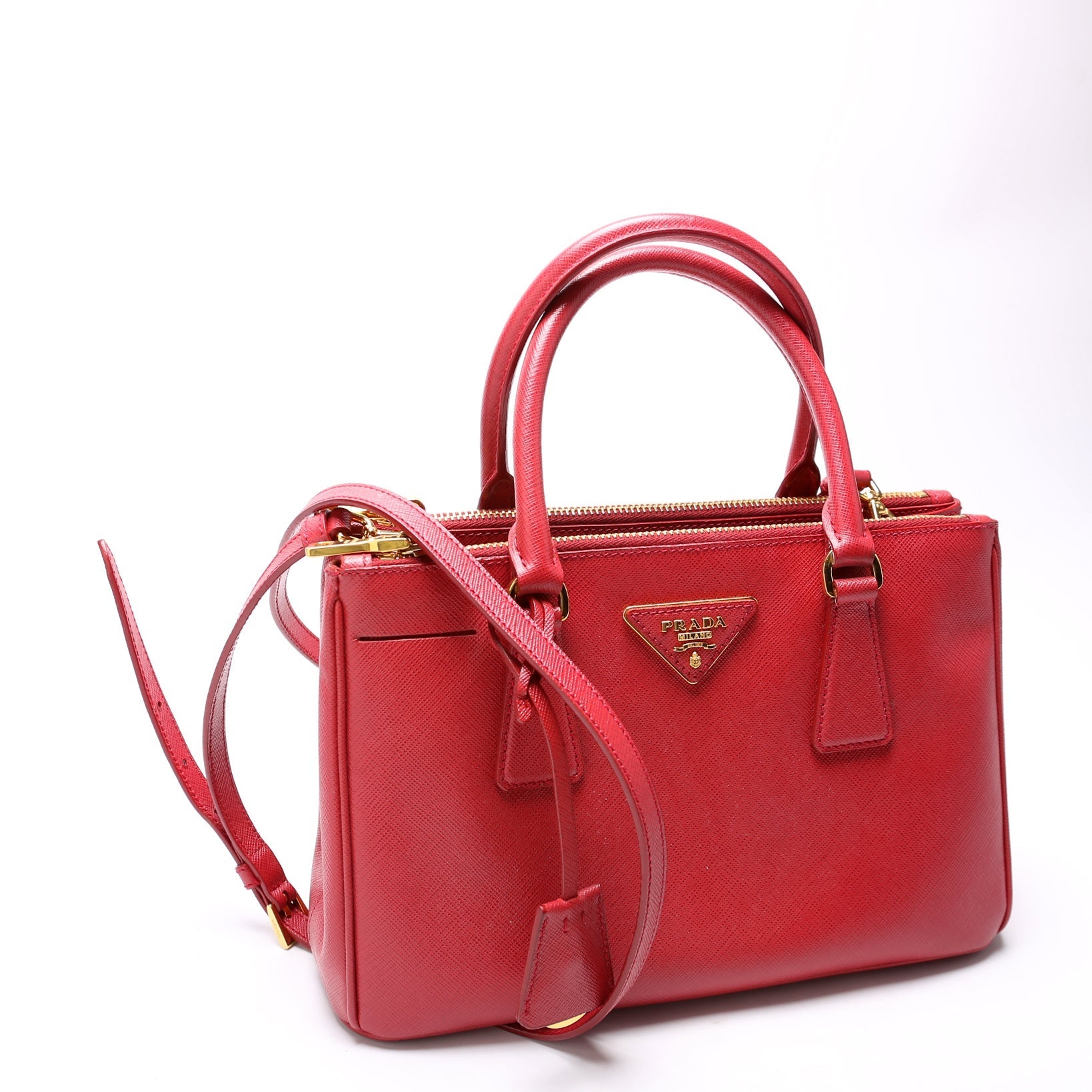 Prada Saffiano Galleria Bag Red Small Travel Bag