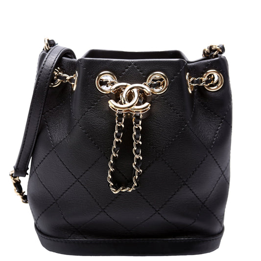 Chanel CC Mini Chain Bucket Bag Stitched Calfskin 28M Black