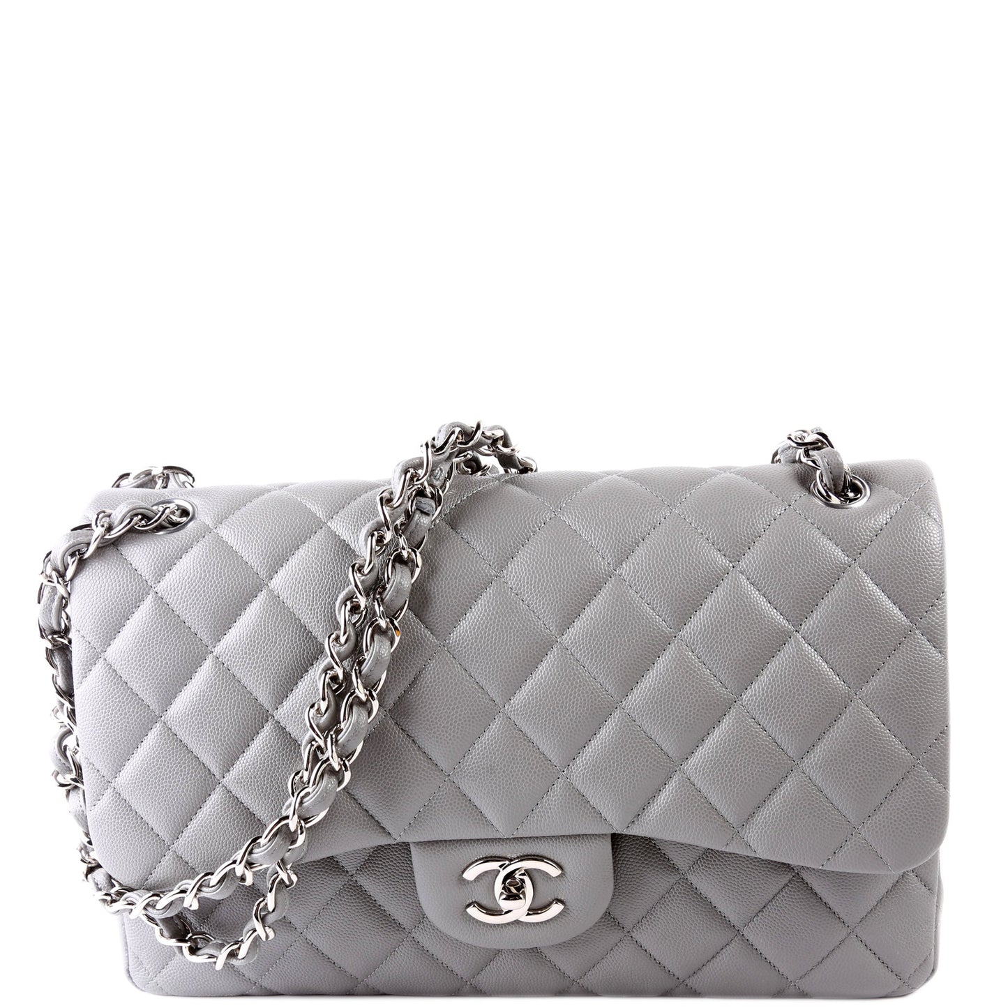 Chanel Classic Flap Jumbo Caviar 24M Grey Handbag