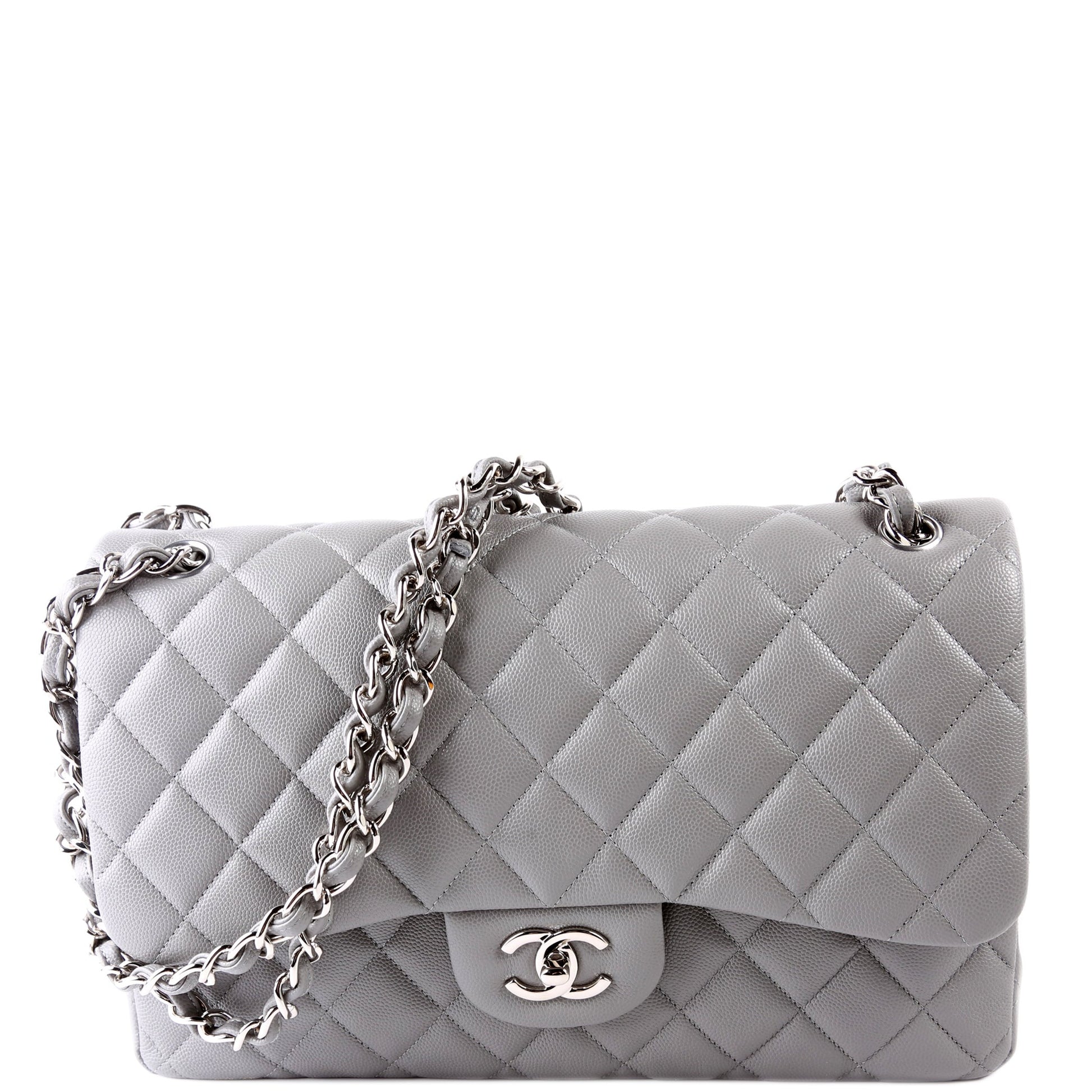 Chanel Classic Flap Jumbo Caviar 24M Grey Handbag