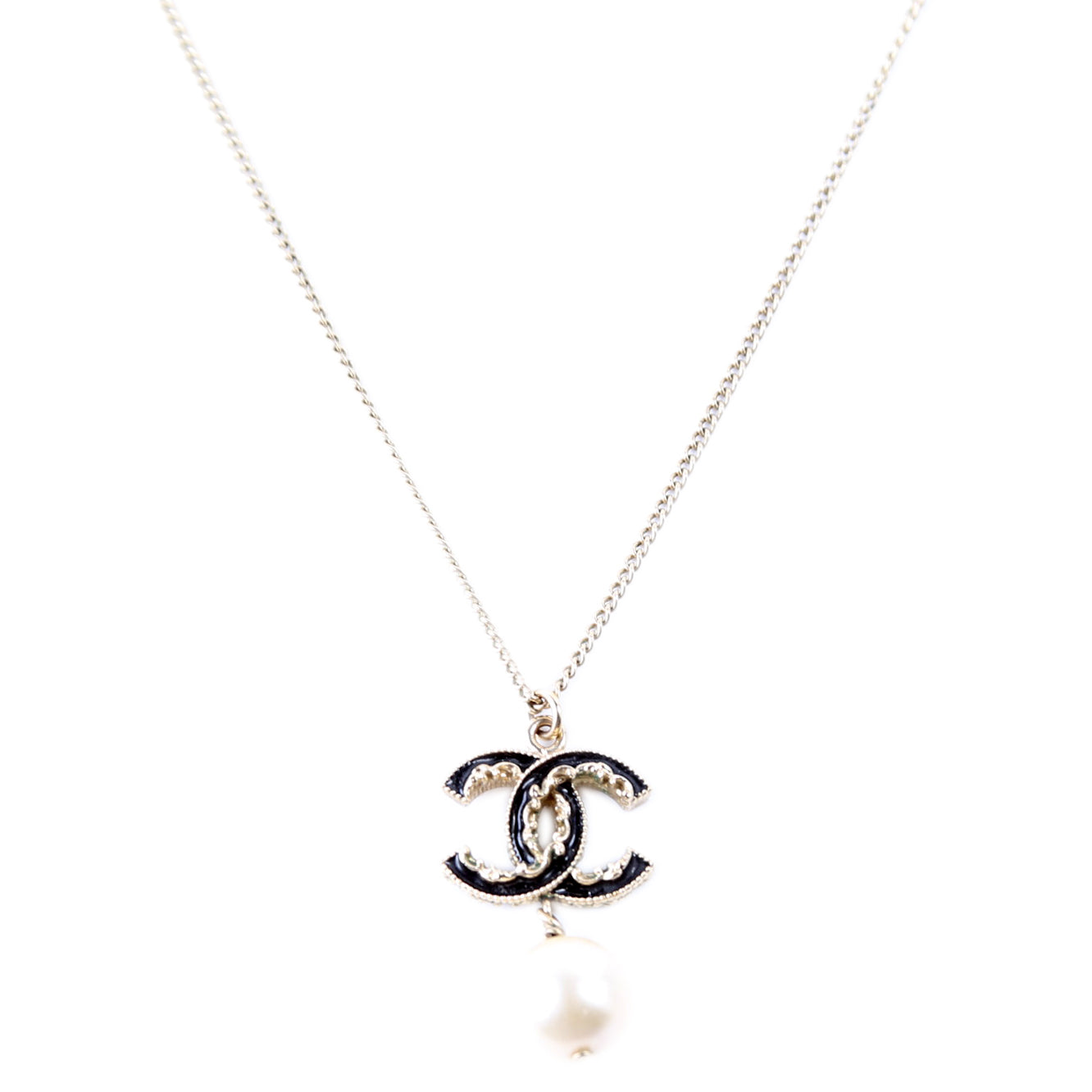 Chanel CC Enamel Faux Pearl Drop Necklace Gold/Pearl