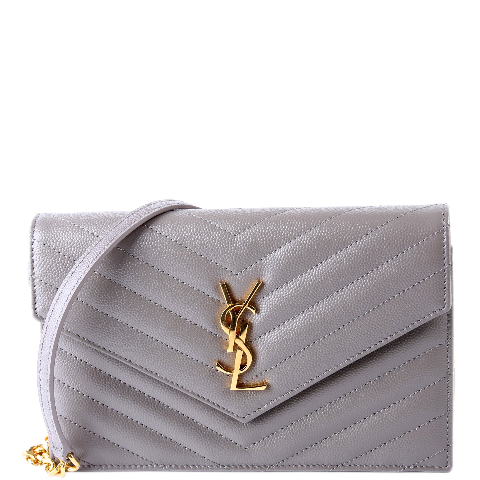 YSL Saint Laurent Envelope Wallet Grey Bag Chain Travel Bag