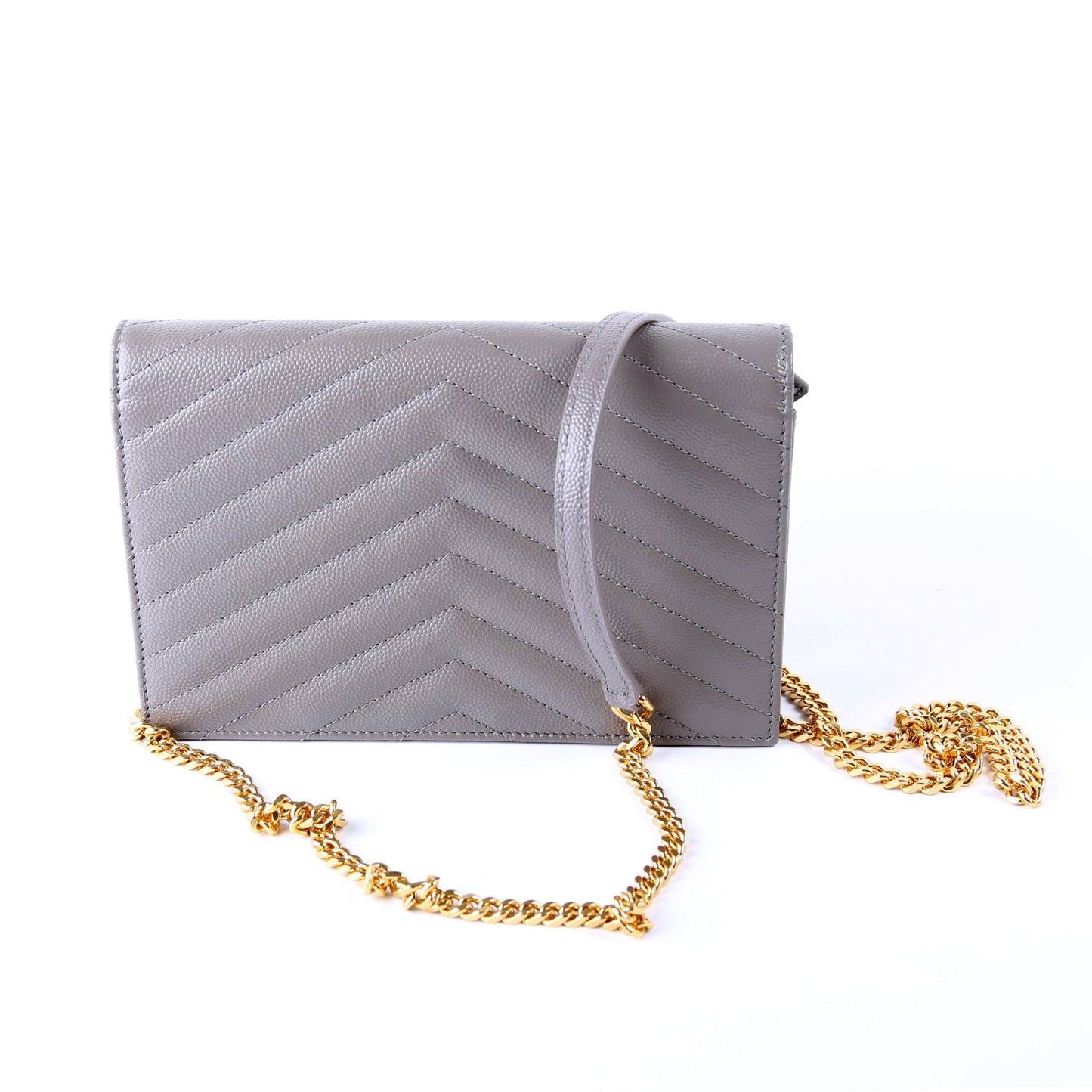 YSL Saint Laurent Envelope Wallet Grey Bag Chain Travel Bag