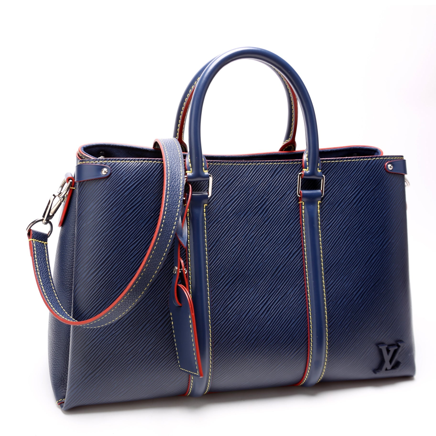 Louis Vuitton Soufflot Navy MM Epi Handbag