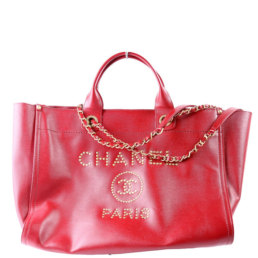 Chanel Deauville Studded Caviar Med 26M Leather Tote Bag
