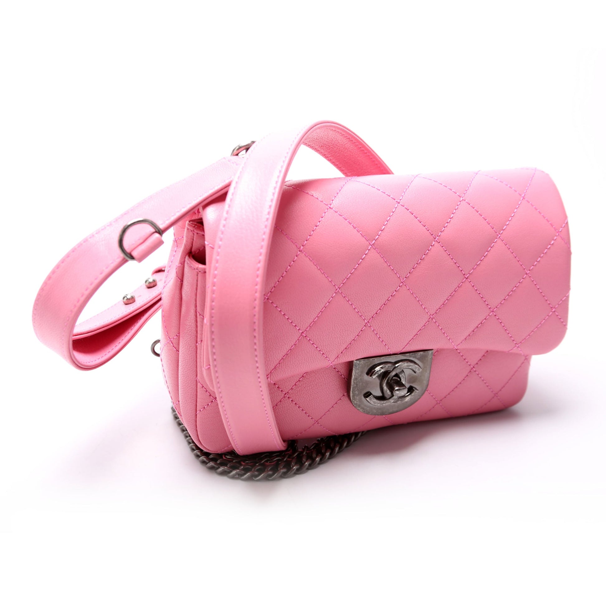 Chanel Double Carry Waist 21M Goatskin Pink Handbag