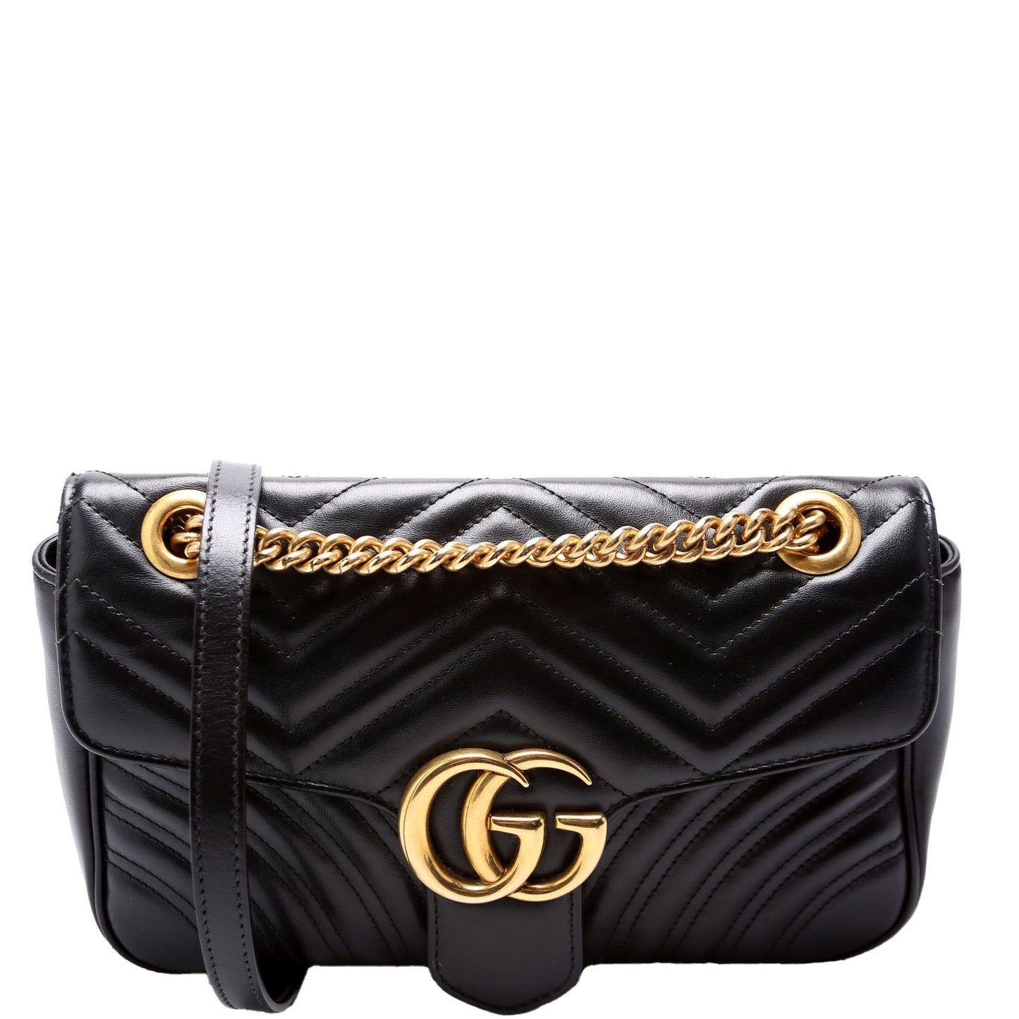 Gucci Marmont Leather Black Small Flap Shoulder Bag Black 1