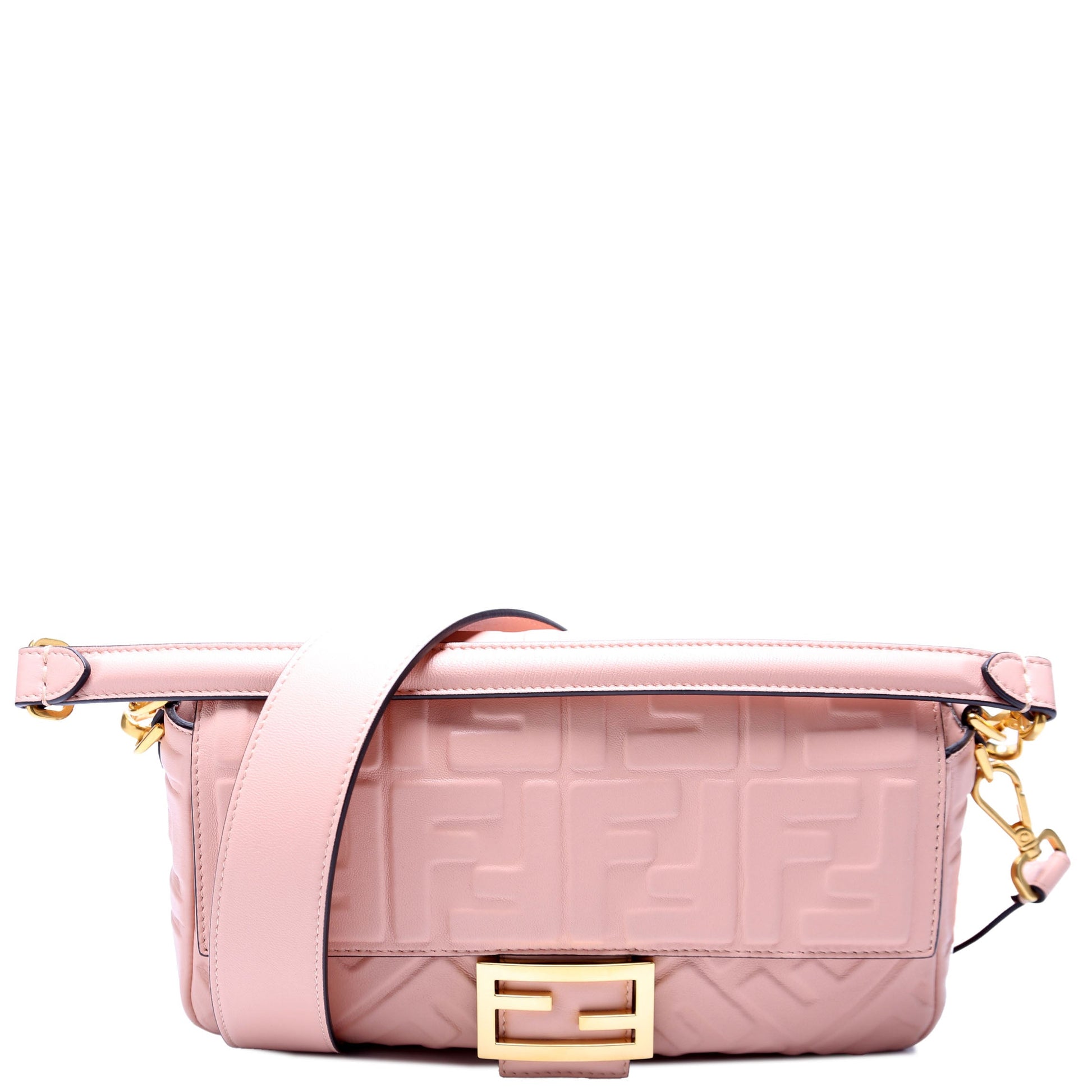 Fendi Baguette Ff Nappa Bag Pink Embossed Shoulder Bag