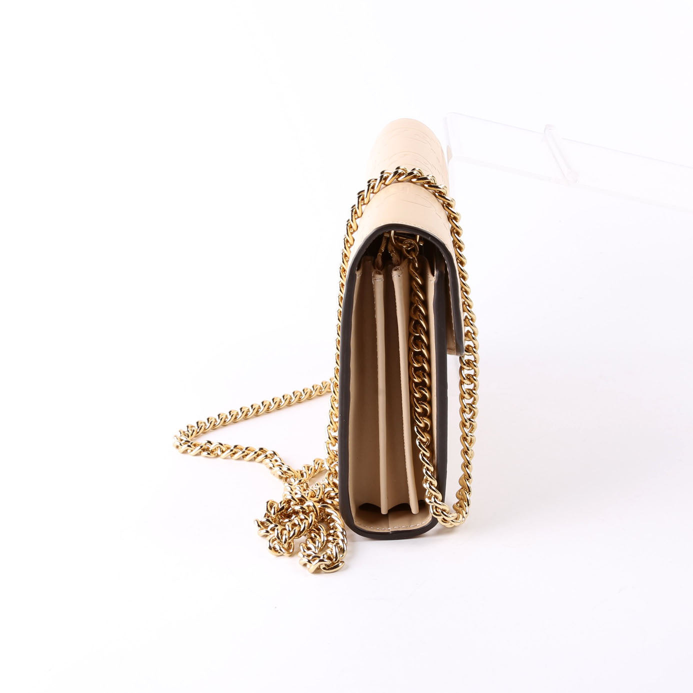 Gucci GG Leather Tan Chain Wallet Case