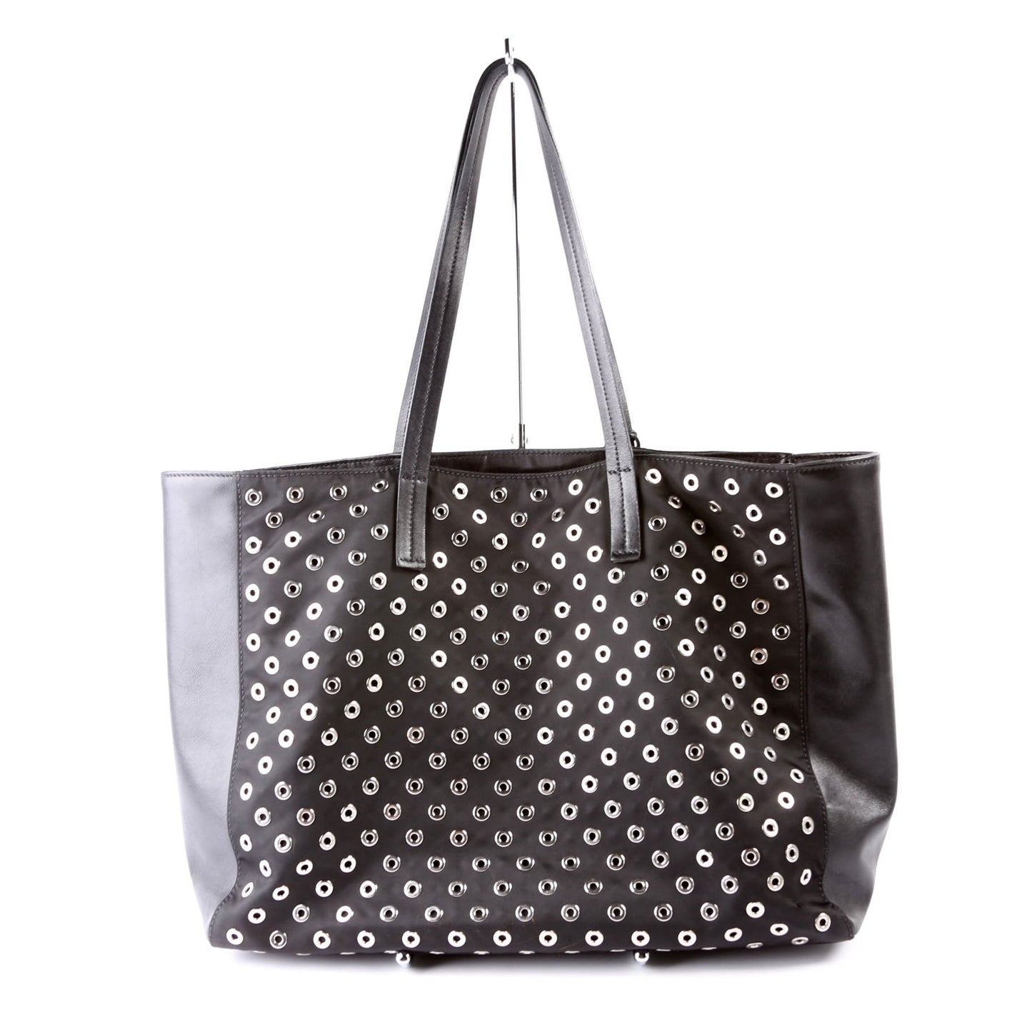 Prada Tressuto Grommet Tote Bag Leather Black