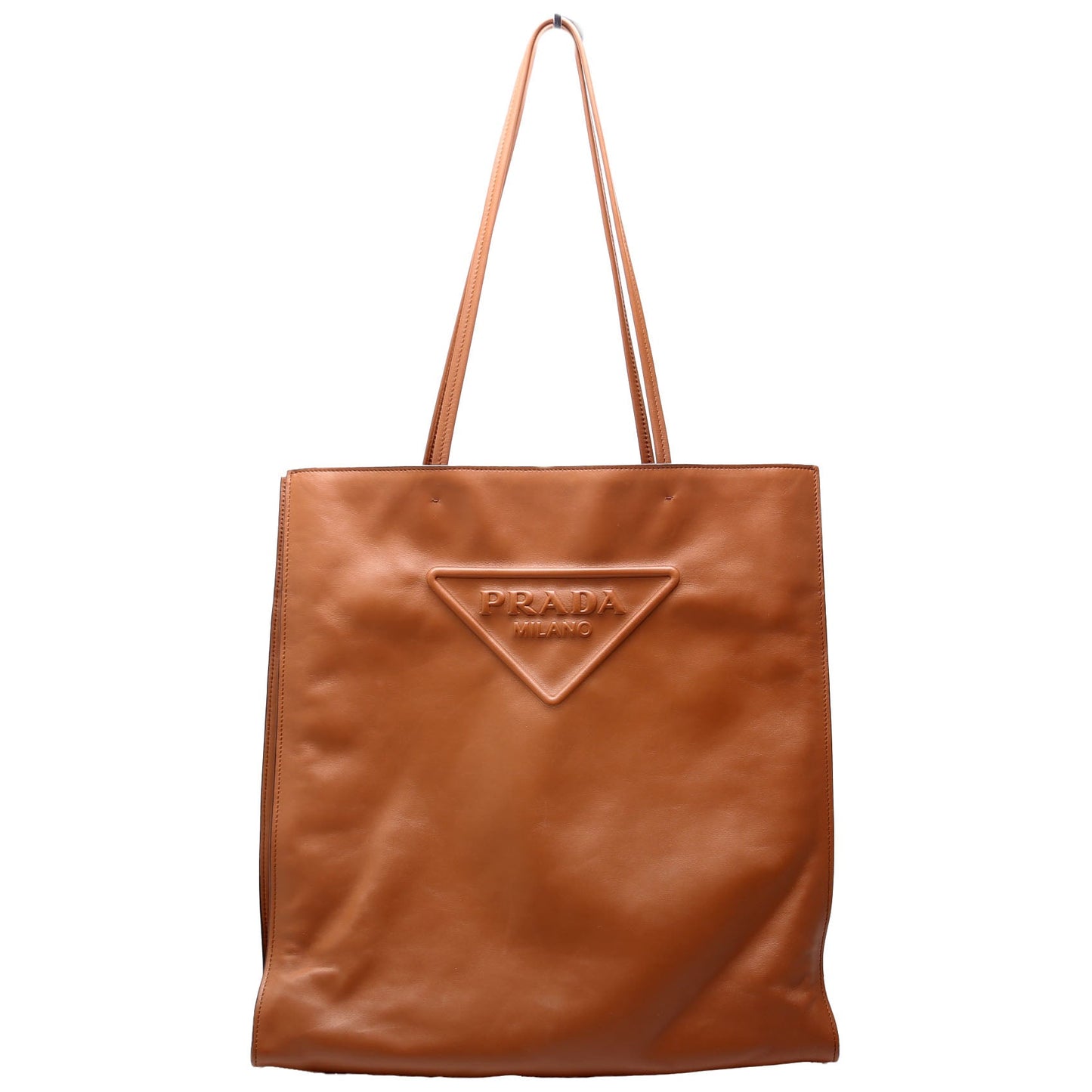 Prada Soft Calfskin Triangle Shopper Tote Bag Brown Logo