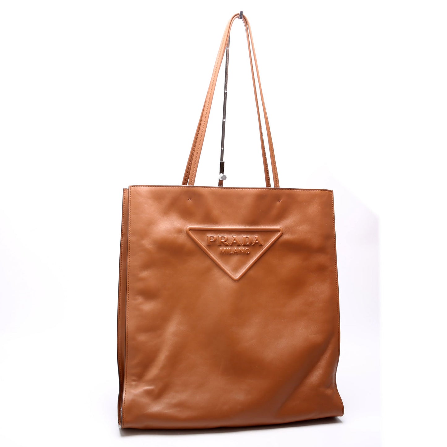 Prada Soft Calfskin Triangle Shopper Tote Bag Brown Logo