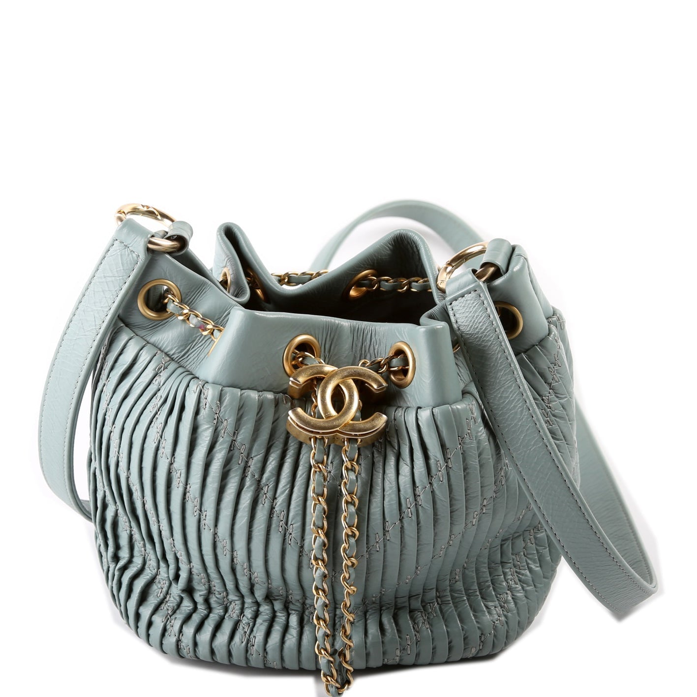 Chanel Coco Pleats Drawstring 24M Blue Jewelry