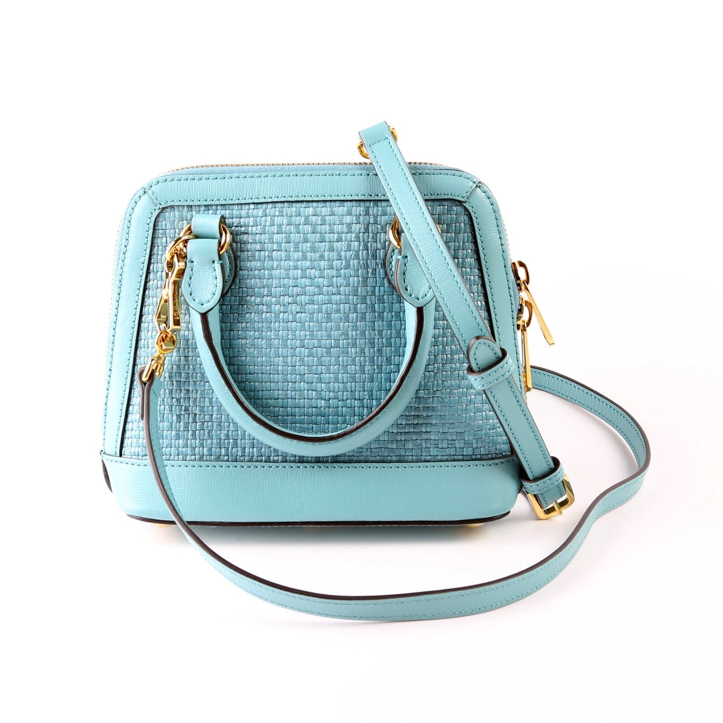 Gucci Horsebit Teal Raffia Mini Top Handle Travel Bag