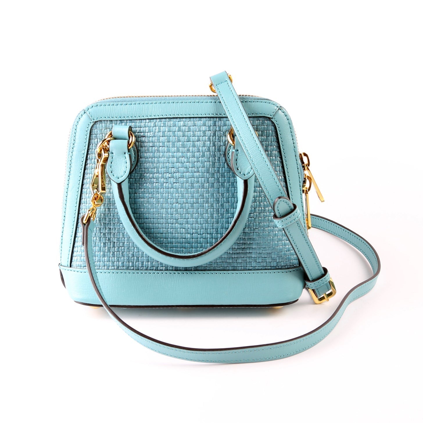 Gucci Horsebit Teal Raffia Mini Top Handle Travel Bag