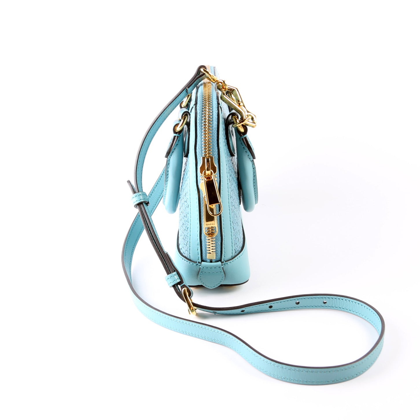 Gucci Horsebit Teal Raffia Mini Top Handle Travel Bag