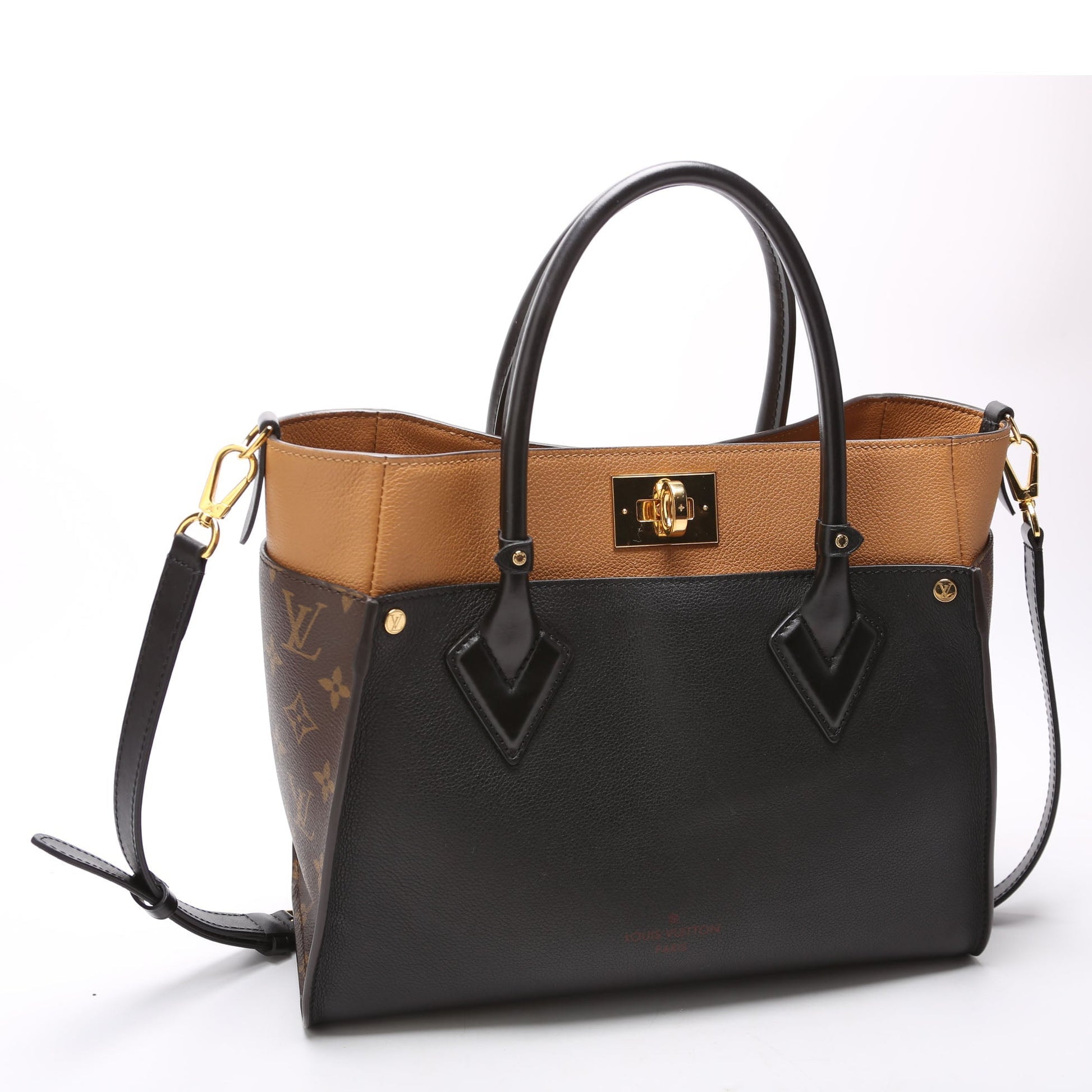 Louis Vuitton On My Side MM Monogram Calfskin Black Brown Handbag