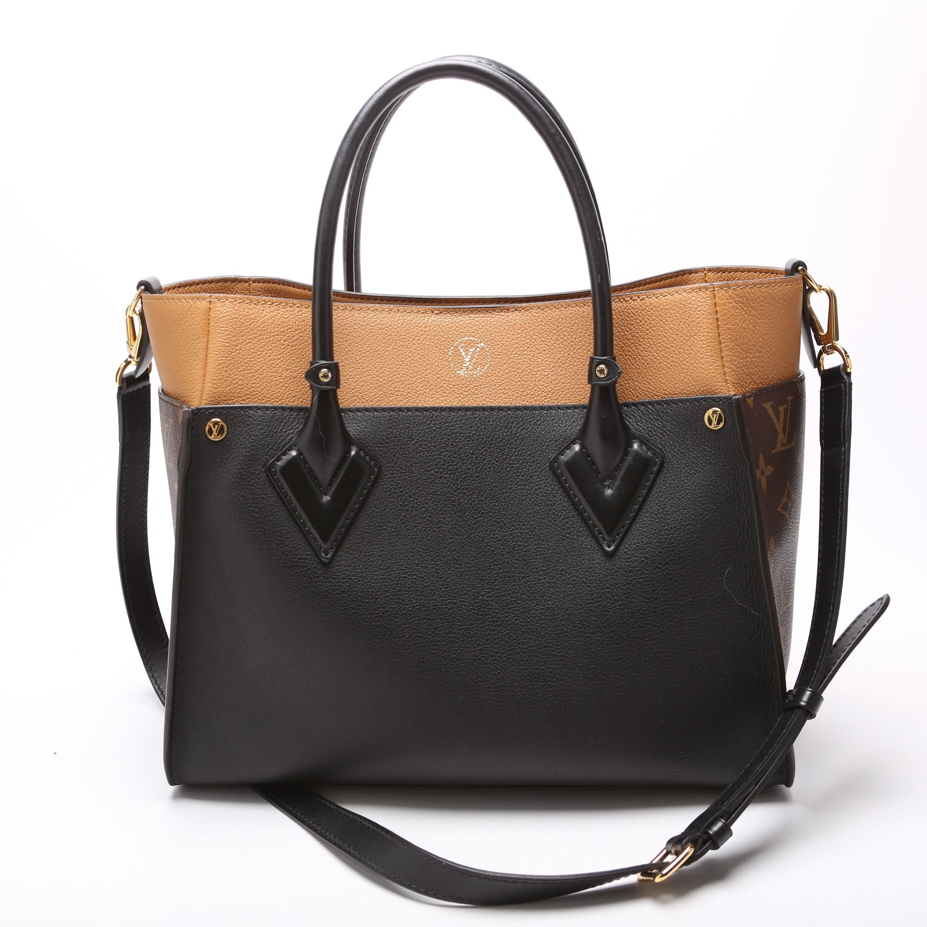Louis Vuitton On My Side MM Monogram Calfskin Black Brown Handbag