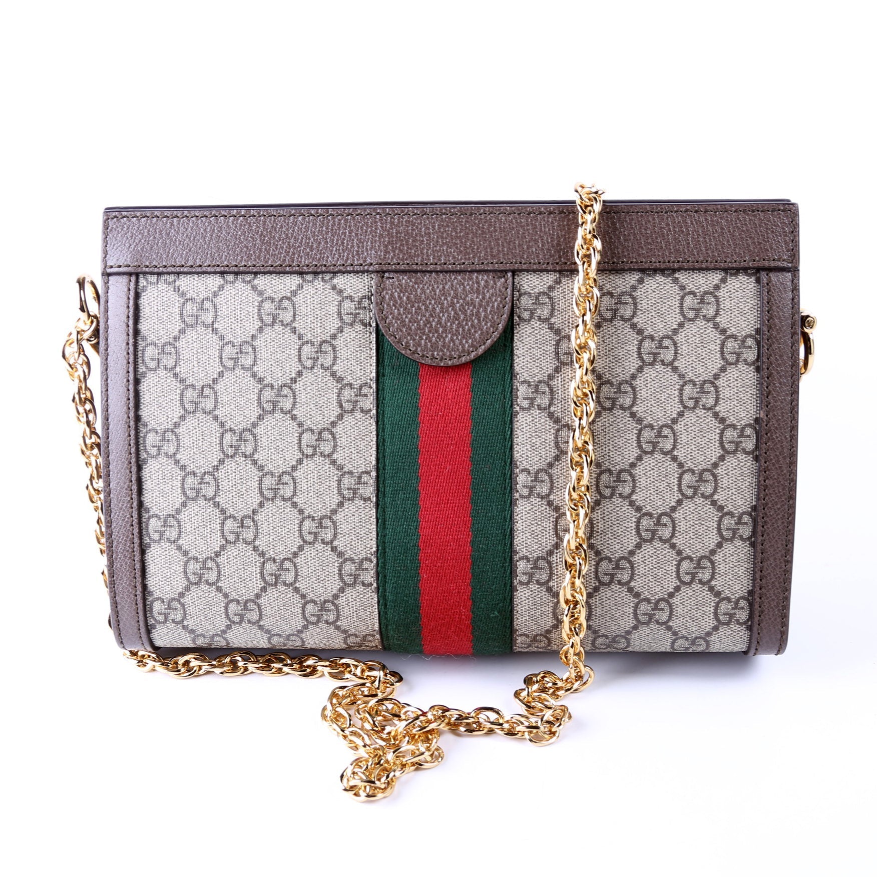 Gucci GG Supreme Ophidia Brown Small Chain Travel Bag Chain Brown