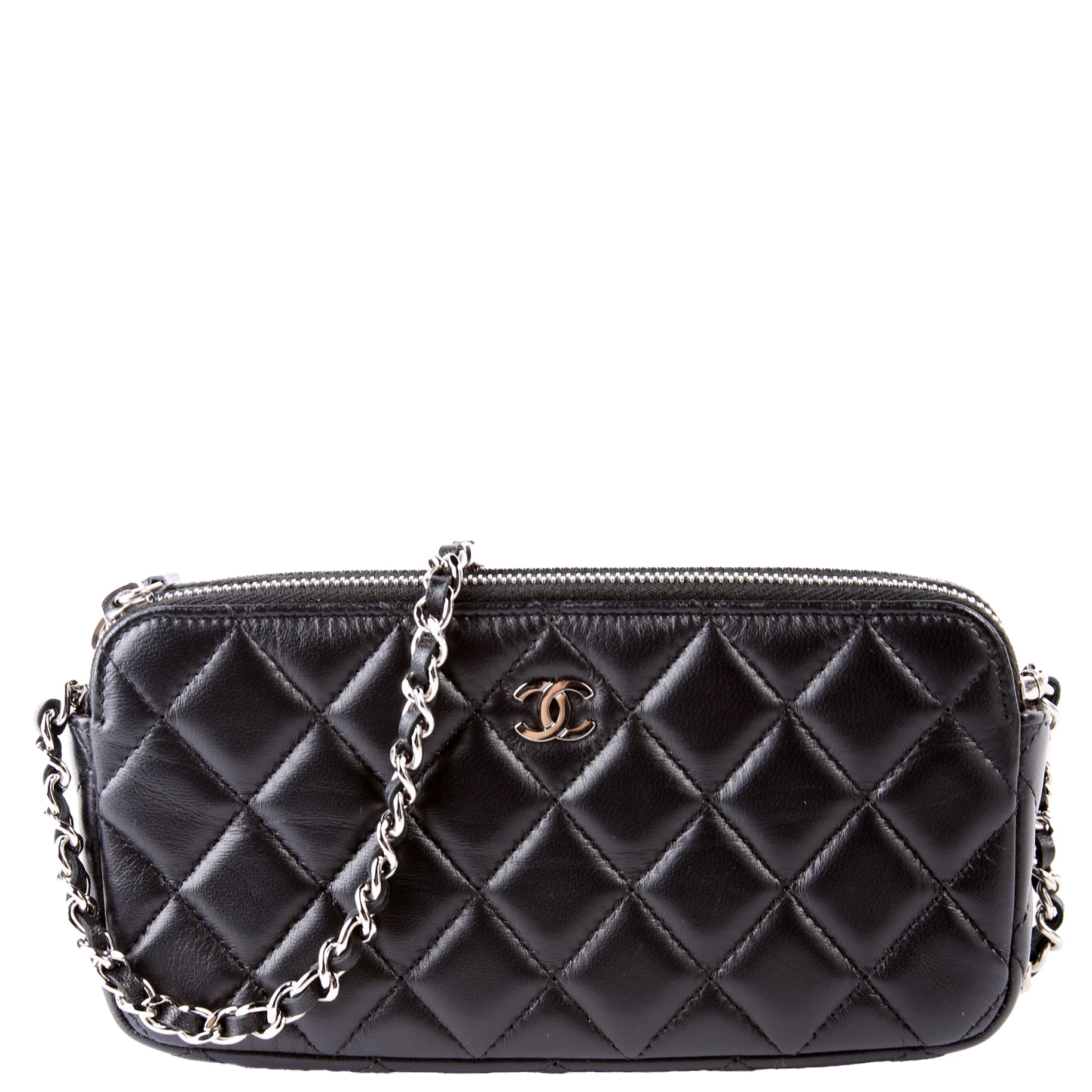 Chanel WOC CC Double Zip Black Clutch Bag