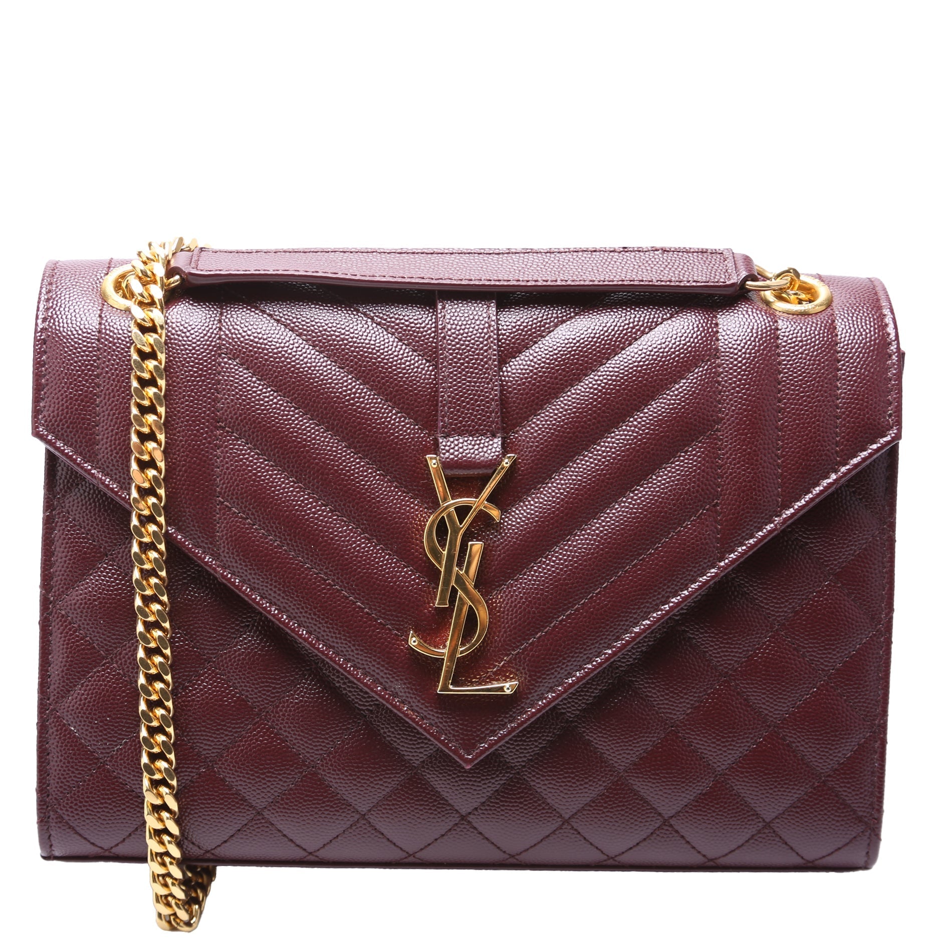 YSL Saint Laurent Saint Laurent Envelope Grain De Poudre Triquilt Medium Travel Bag Triquilt Maroon