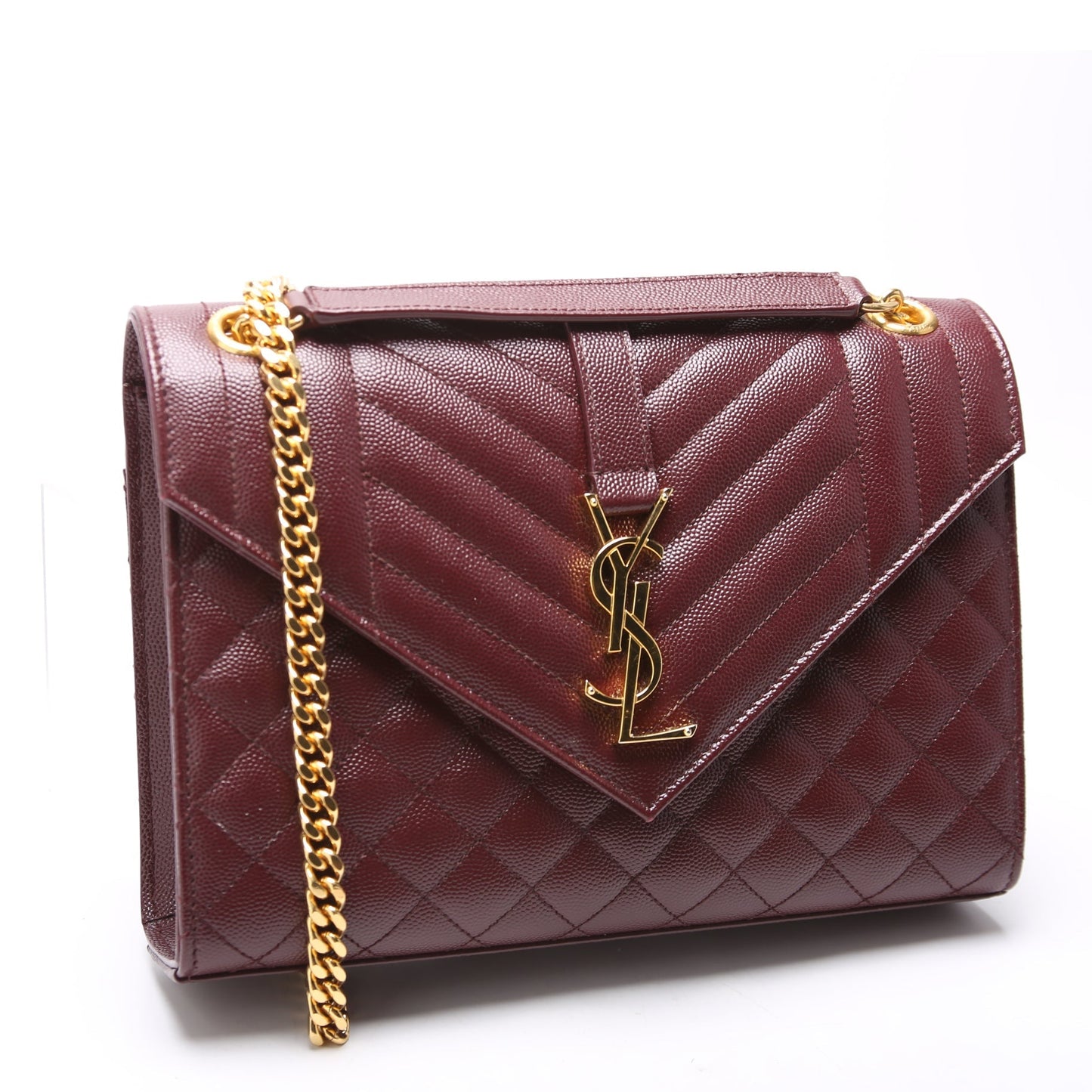 YSL Saint Laurent Saint Laurent Envelope Grain De Poudre Triquilt Medium Travel Bag Triquilt Maroon