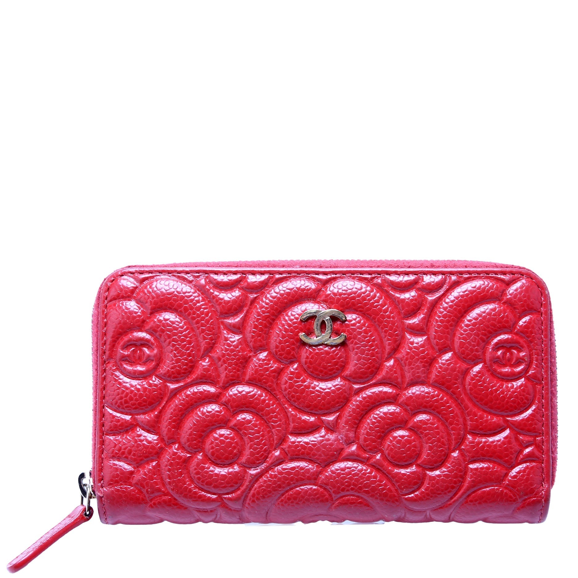 Chanel Camellia Medium Zip Around Wallet Red