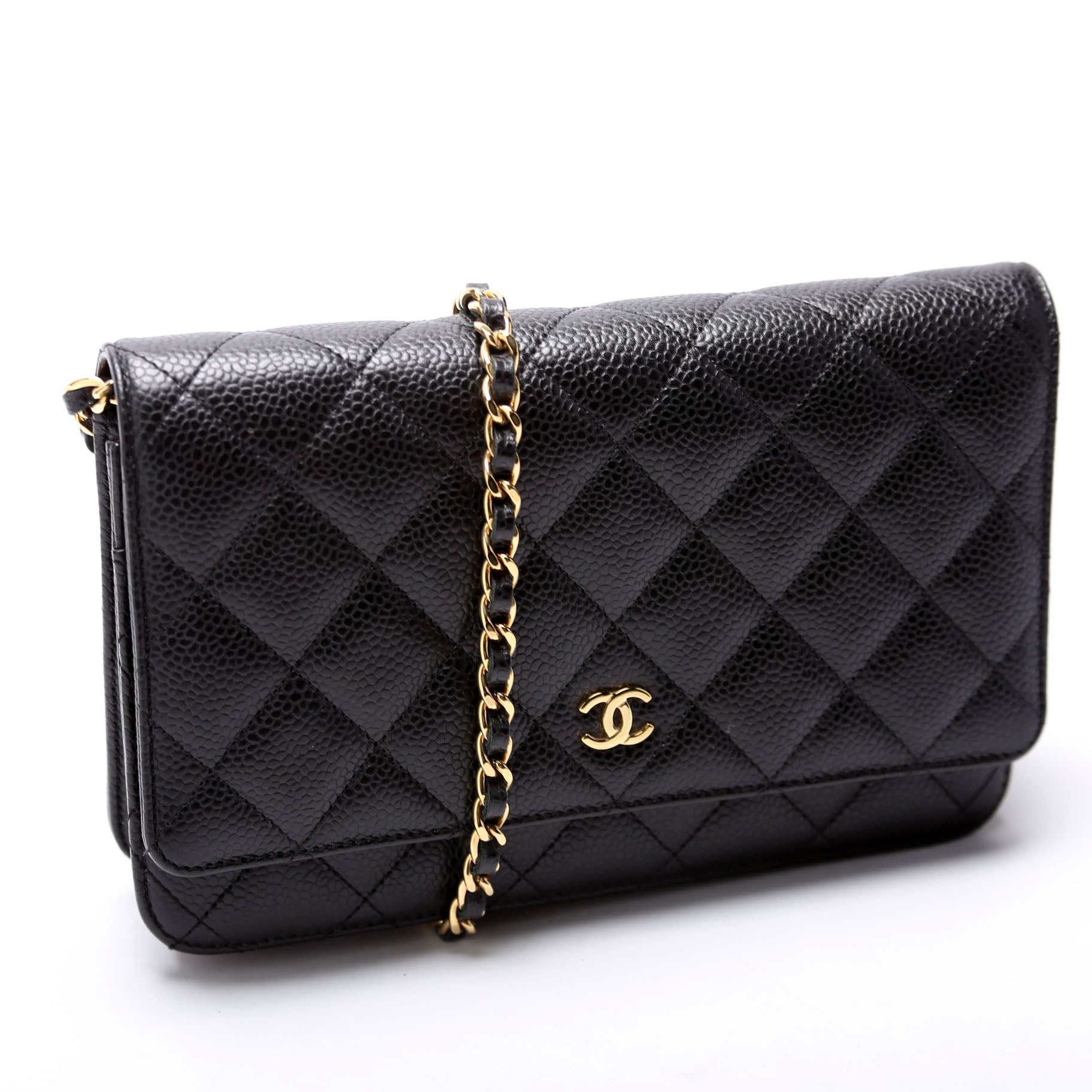 Chanel WOC Classic Quilted Caviar RFID Black Pink Clutch Bag