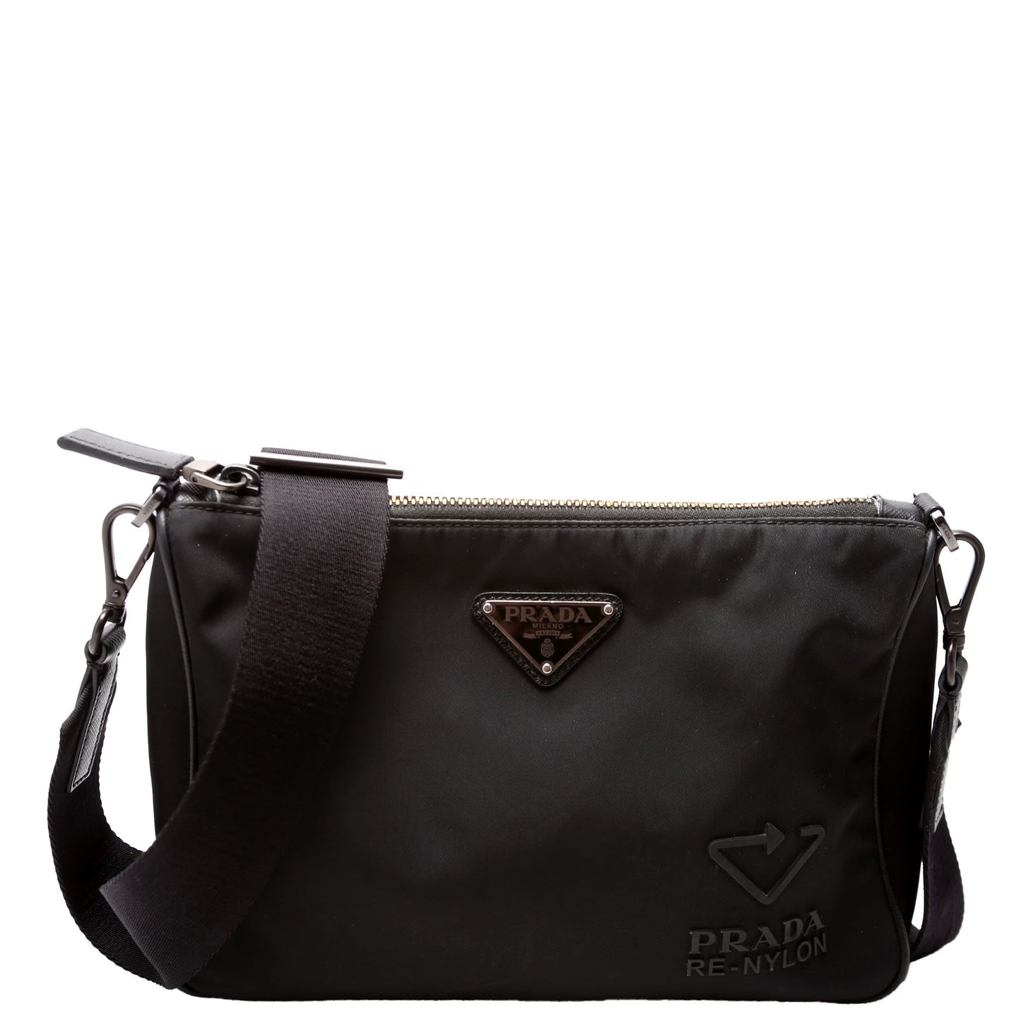 Prada Re Zip Messenger Bag Nylon Black Travel Bag