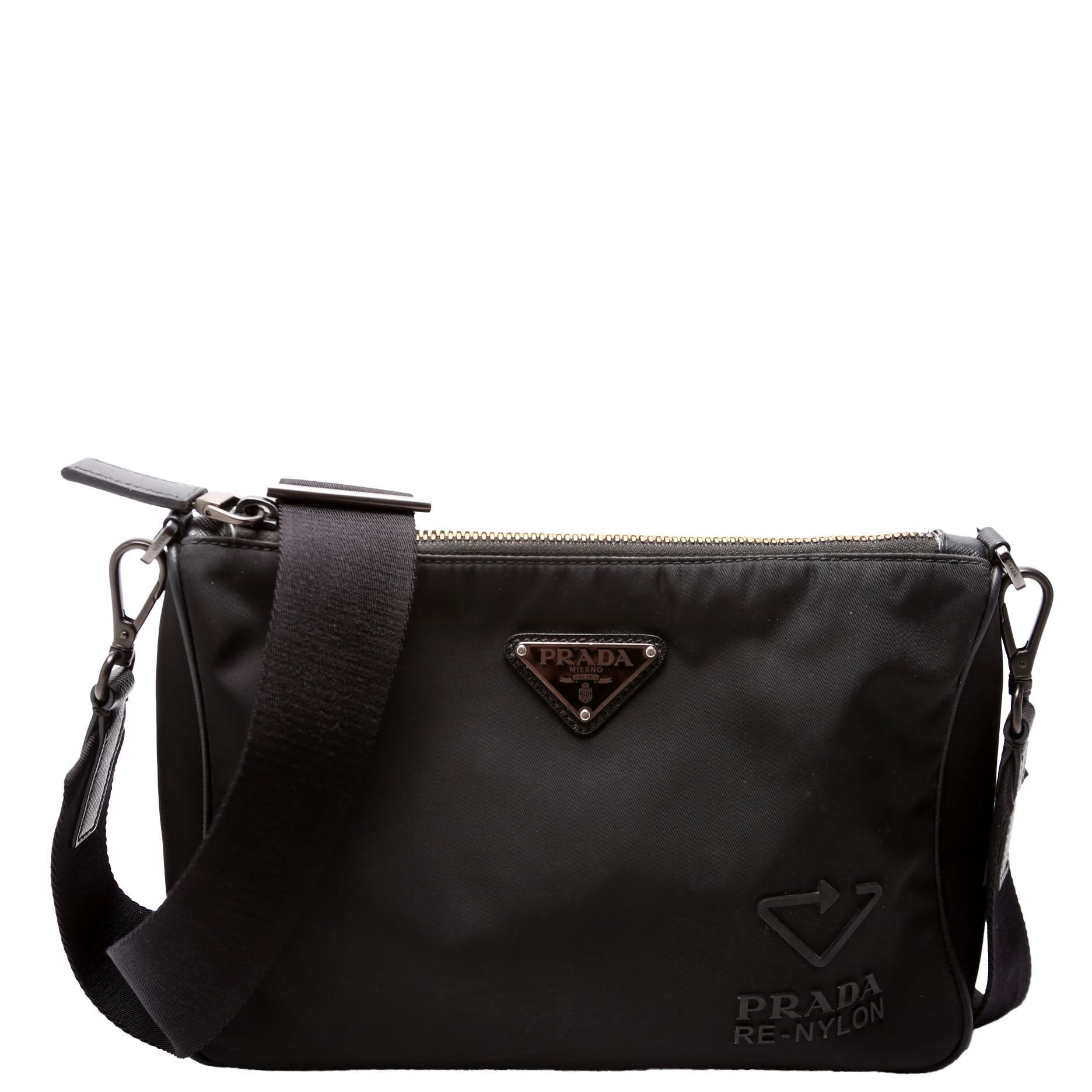 Prada Re Zip Messenger Bag Nylon Black Travel Bag