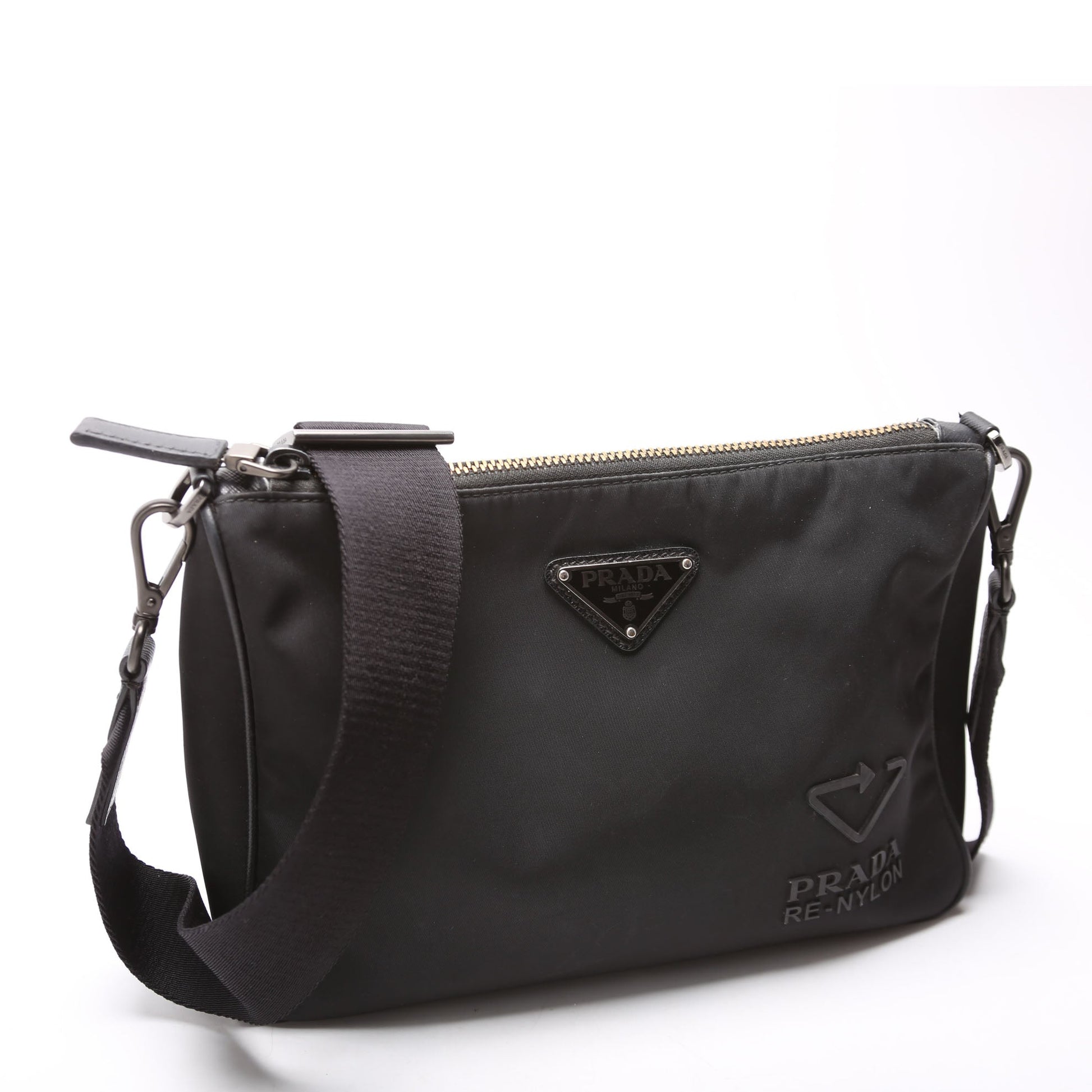 Prada Re Zip Messenger Bag Nylon Black Travel Bag