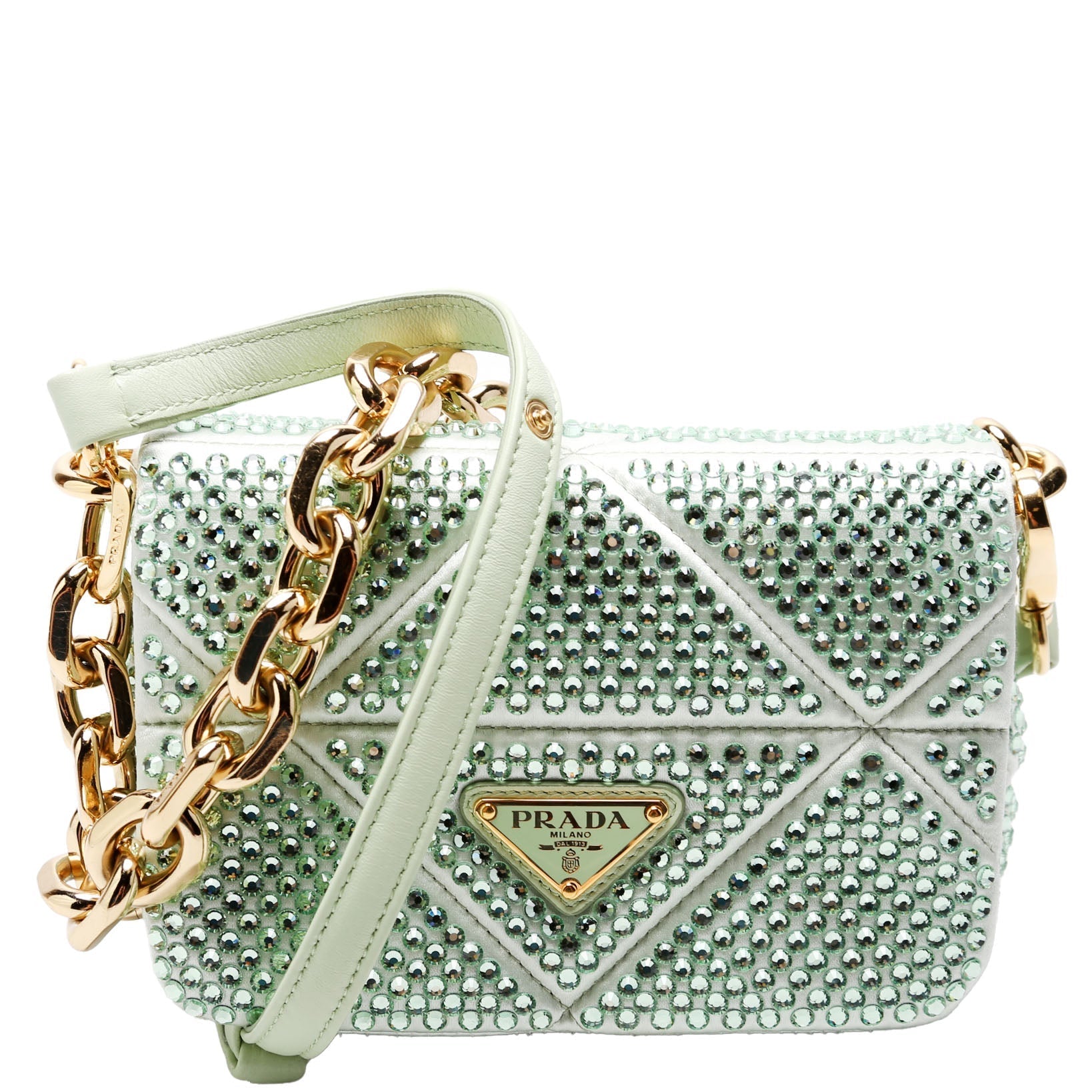Prada Triangle Crystal Shoulder Bag Green Logo