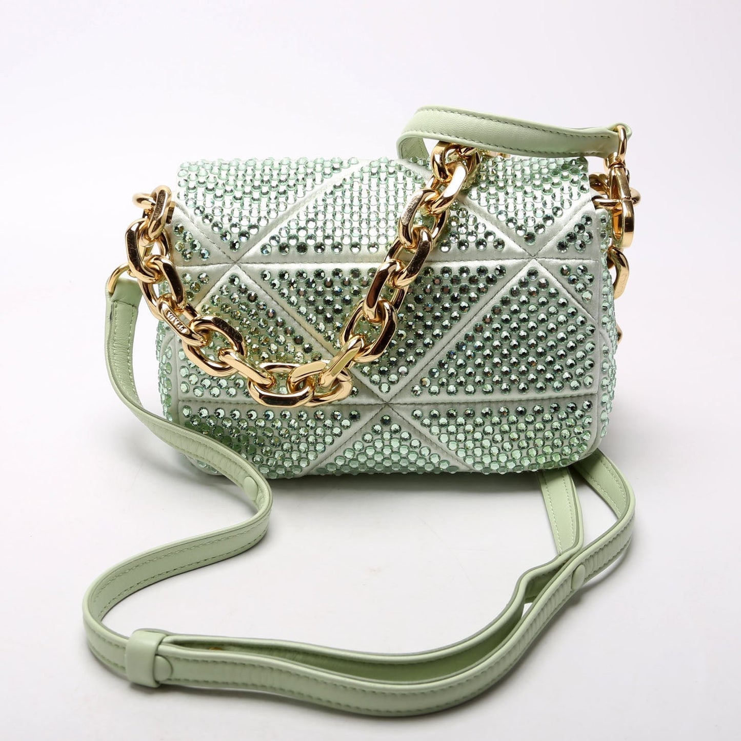 Prada Triangle Crystal Shoulder Bag Green Logo