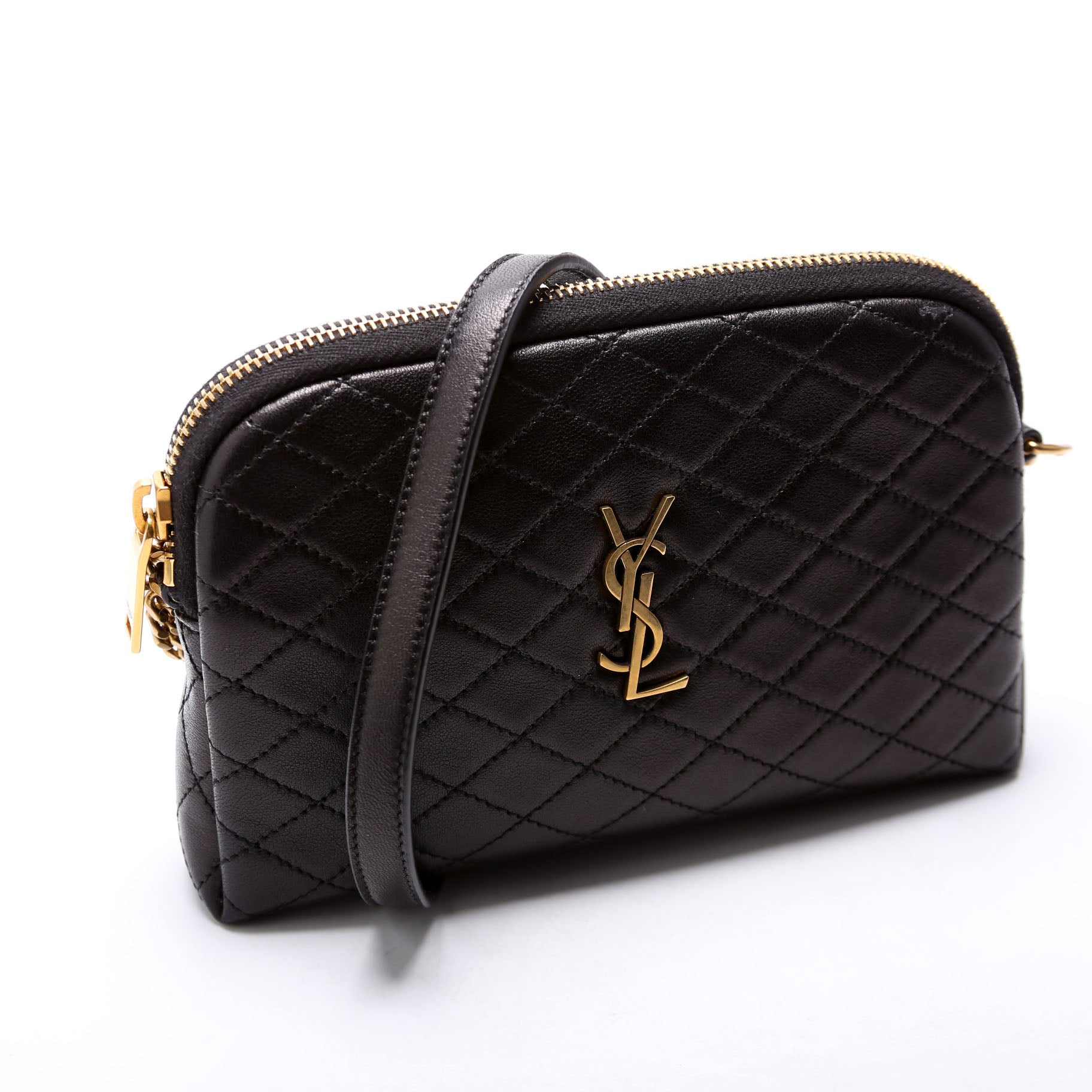 YSL Saint Laurent Saint Laurent Gaby Zip Pouch Lambskin Bag Quilted Black Travel Bag