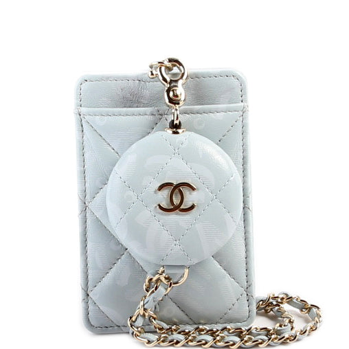 Chanel ID Holder Retractable Lanyard Quilted Lambskin RFID Blue