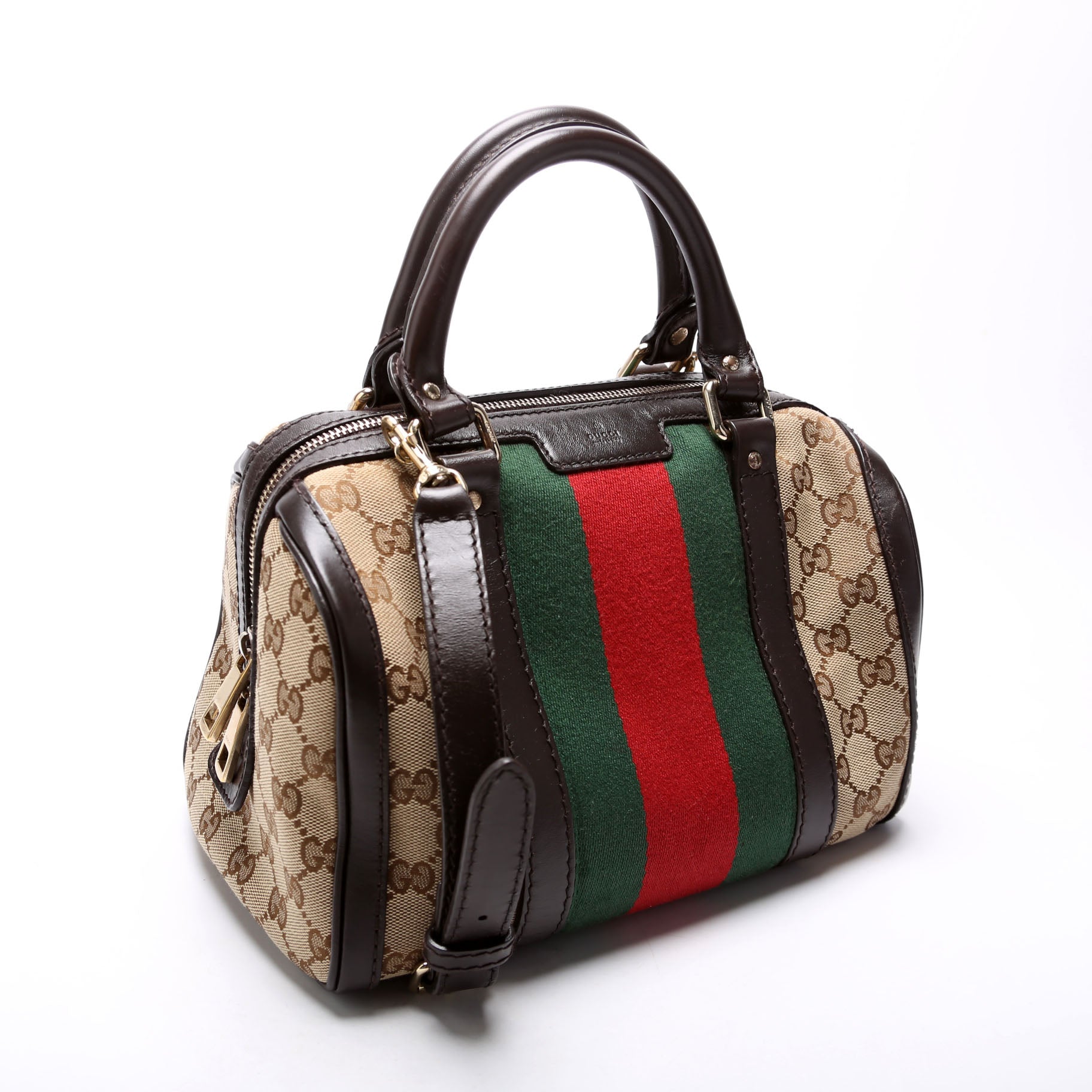Gucci GG Boston Canvas Brown Small Travel Bag