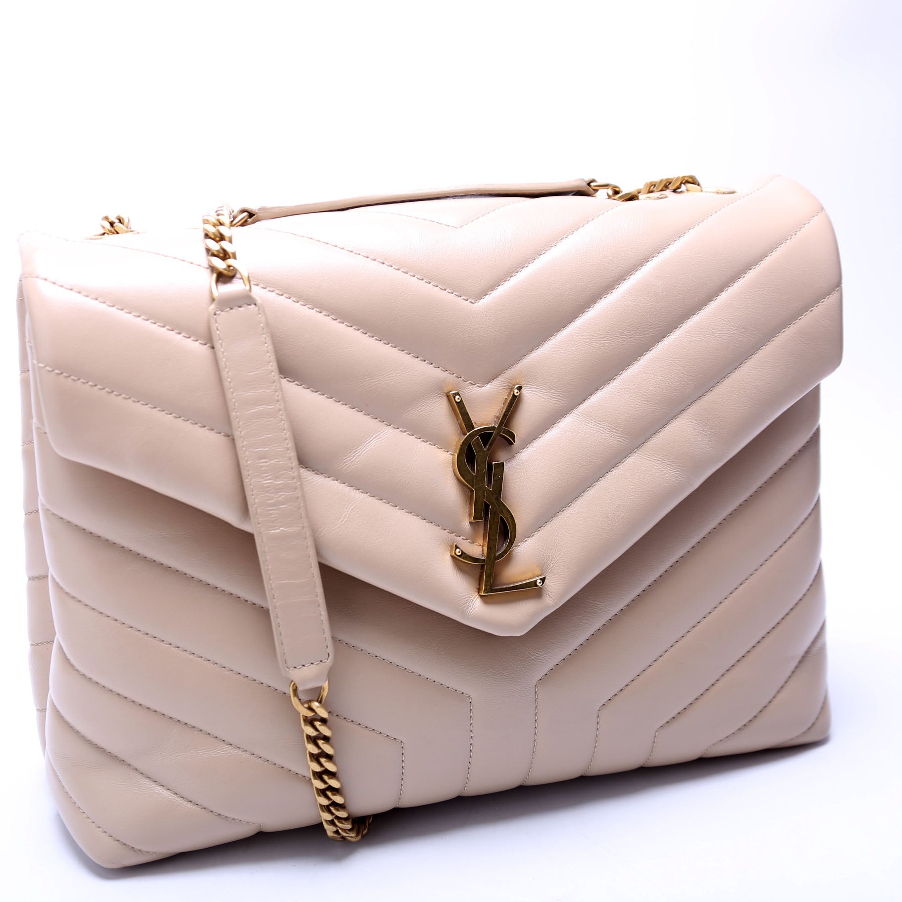 YSL Saint Laurent Loulou Bag Quilted Tan Medium Travel Bag