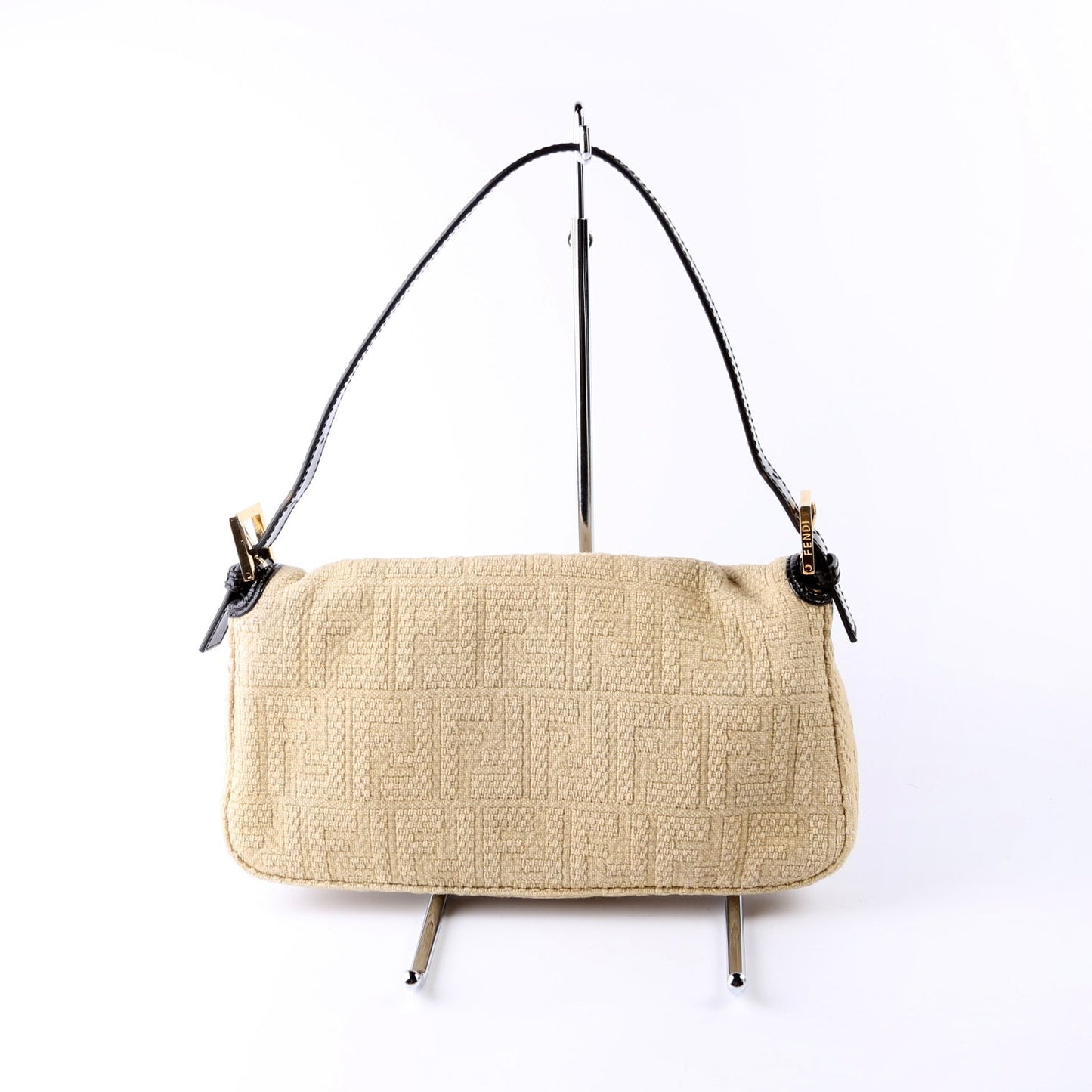 Fendi 8Br600Uette Ff Wood Bag Black Beige Woven Travel Bag