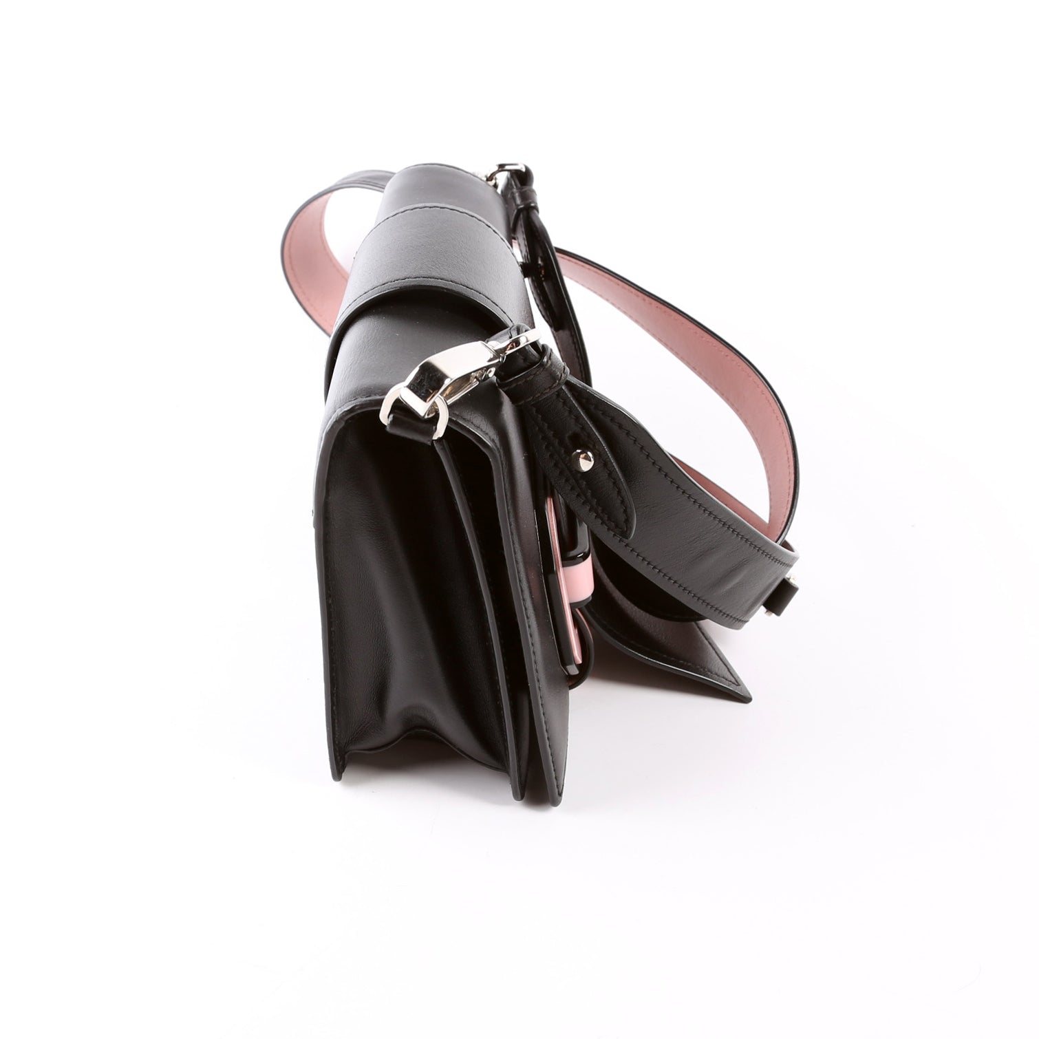 Prada City Calf Plex Ribbon Shoulder Bag Black Pink