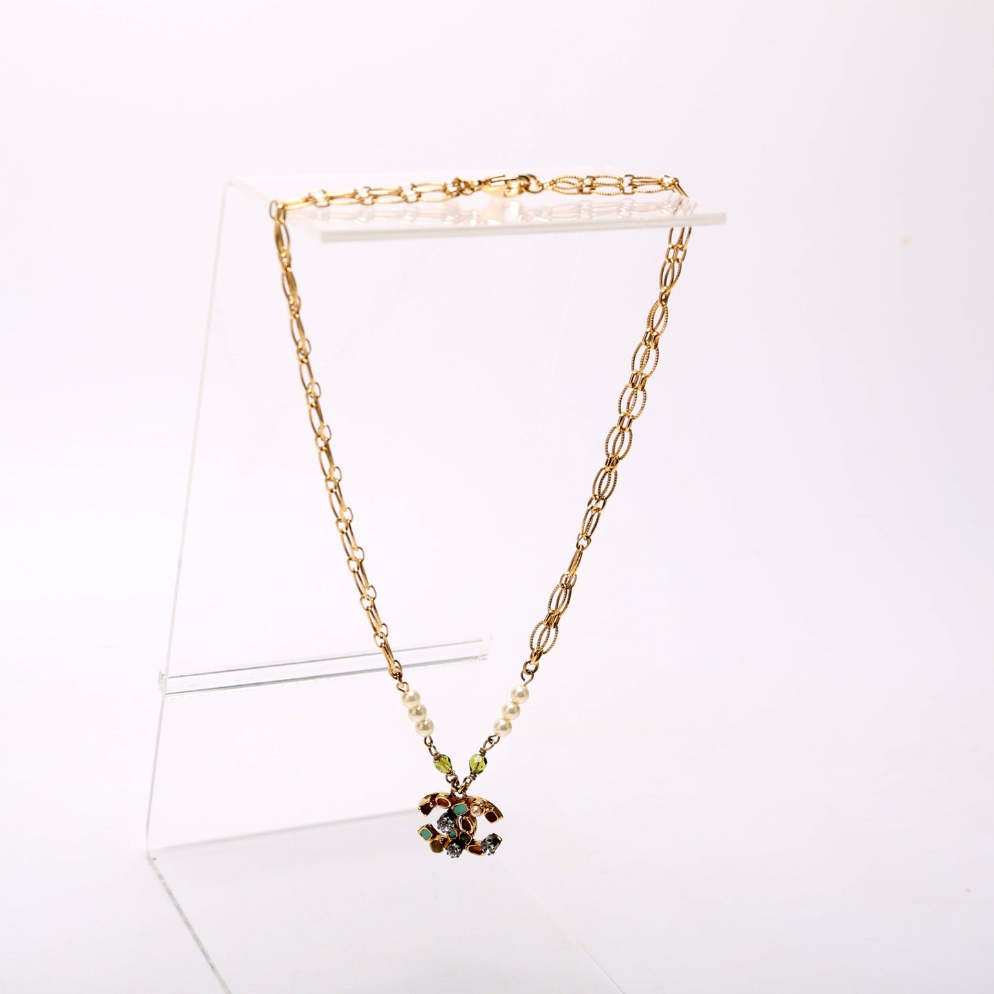 Chanel Beaded CC Double Chain Necklace Gold/Multicolor