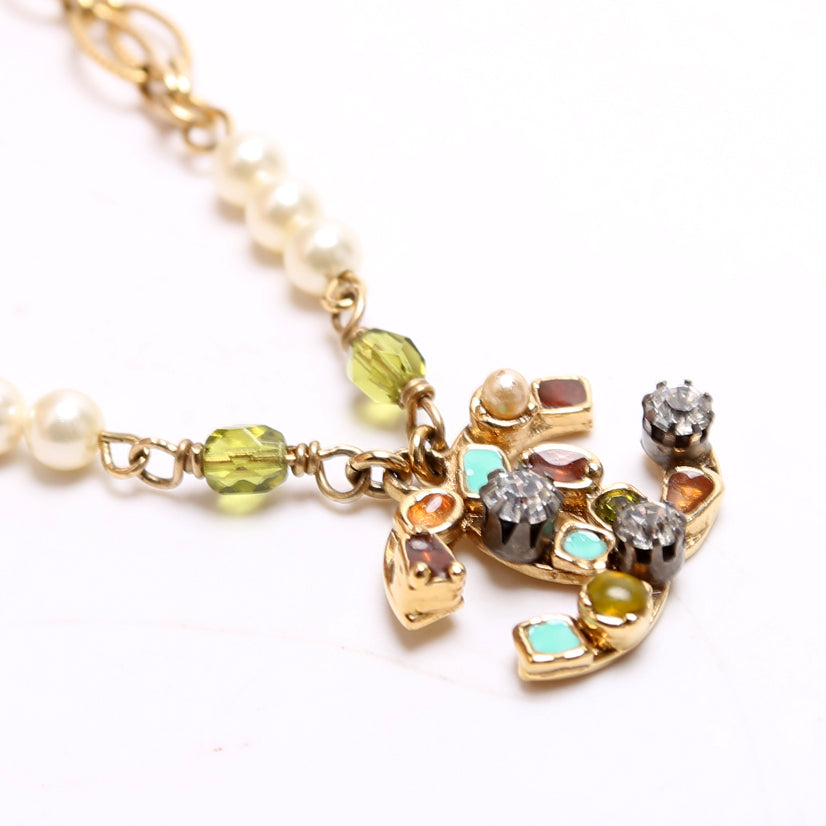 Chanel Beaded CC Double Chain Necklace Gold/Multicolor