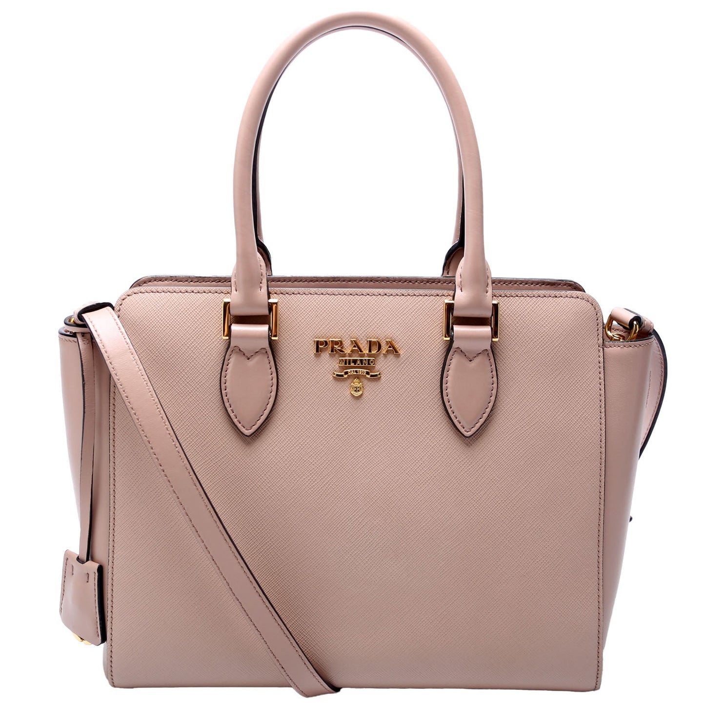 Prada Saffiano Calfskin Top Handle Bag Tan Travel Bag