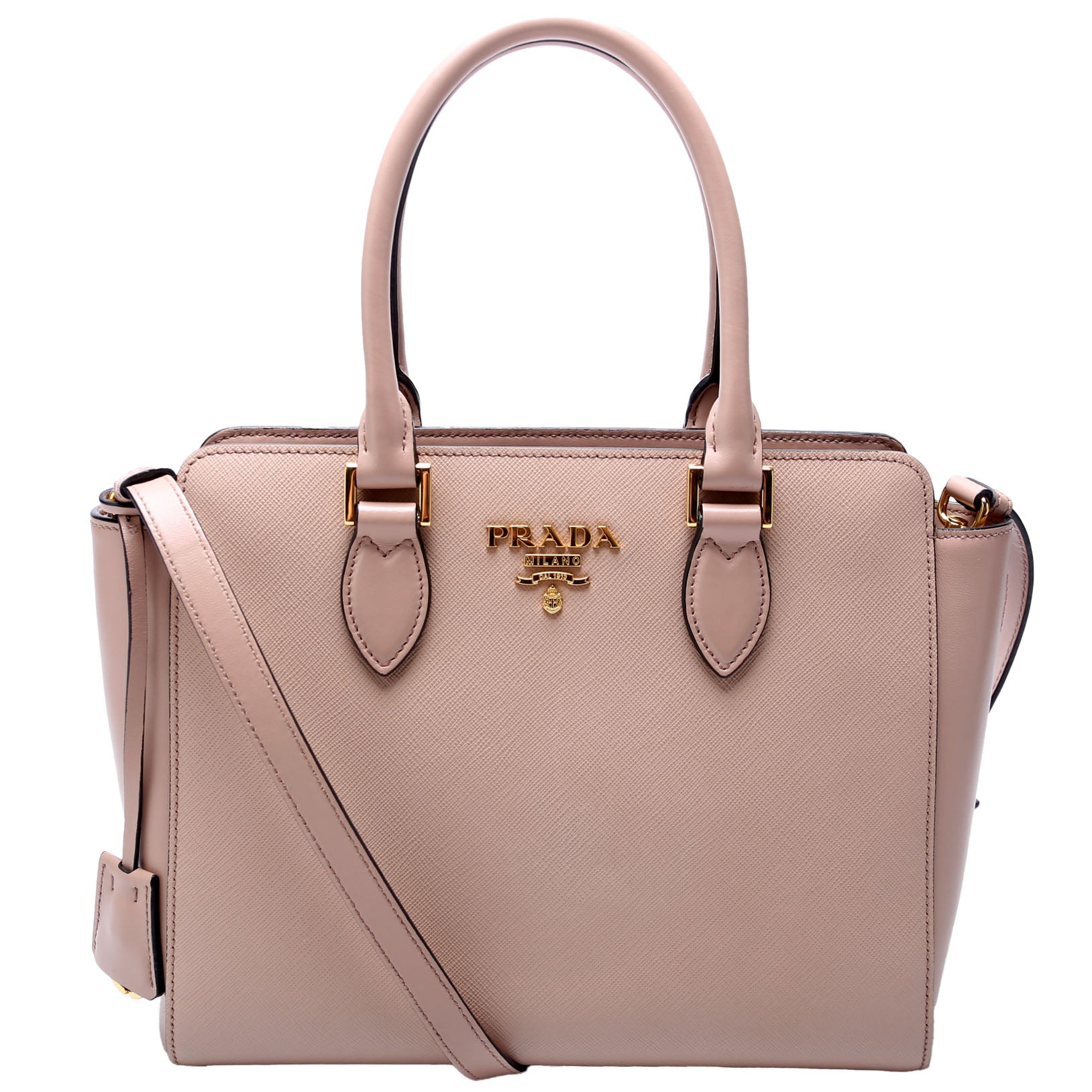 Prada Saffiano Calfskin Top Handle Bag Tan Travel Bag