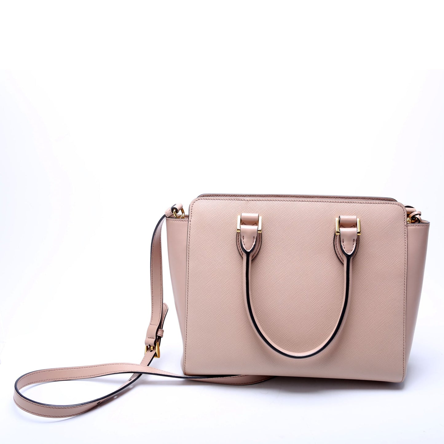 Prada Saffiano Calfskin Top Handle Bag Tan Travel Bag