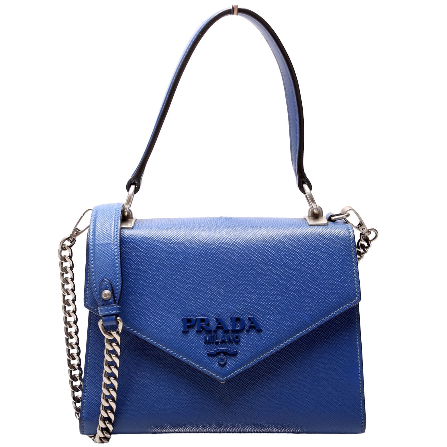 Prada Saffiano Monochrome Top Handle Bag Blue Logo Travel Bag