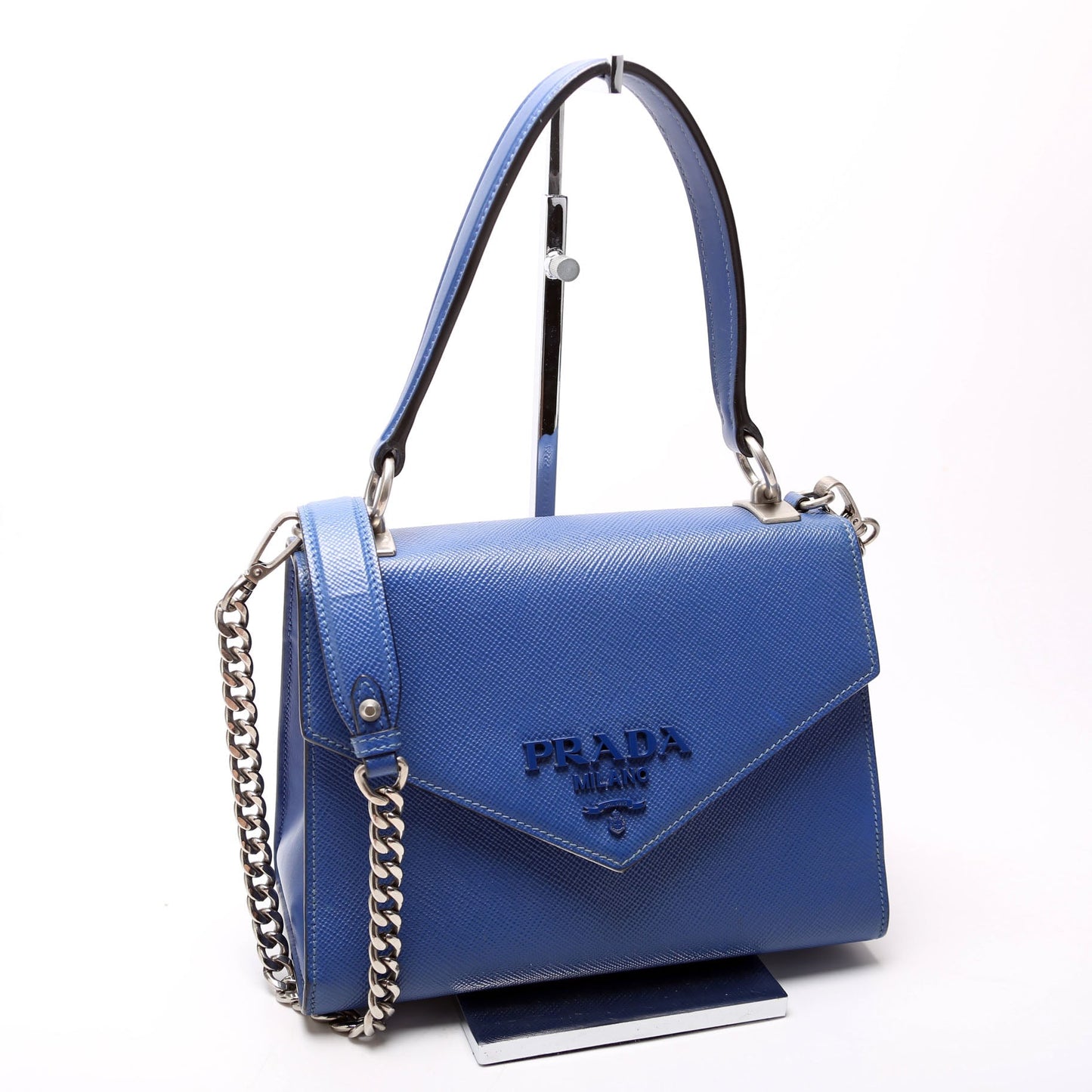 Prada Saffiano Monochrome Top Handle Bag Blue Logo Travel Bag
