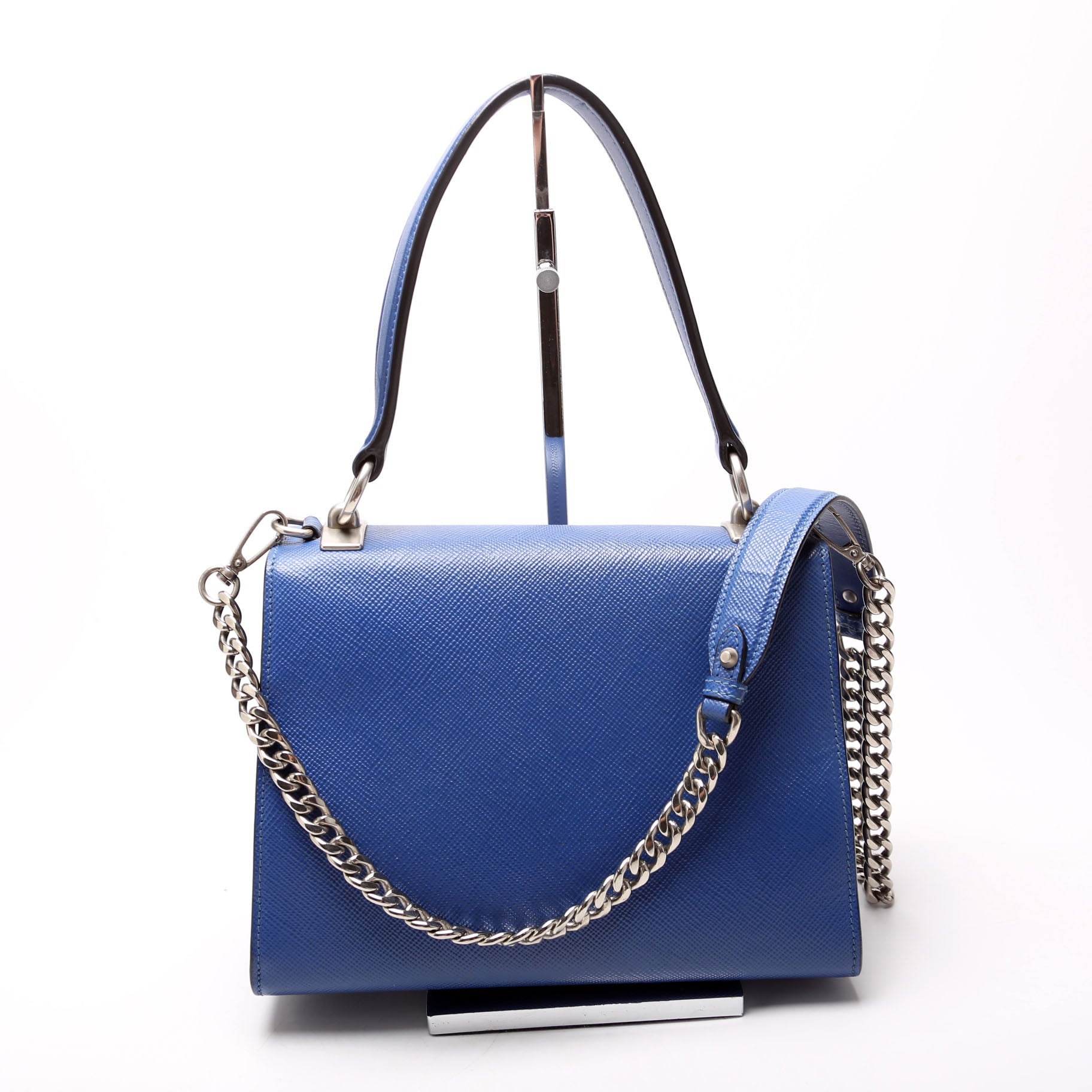 Prada Saffiano Monochrome Top Handle Bag Blue Logo Travel Bag