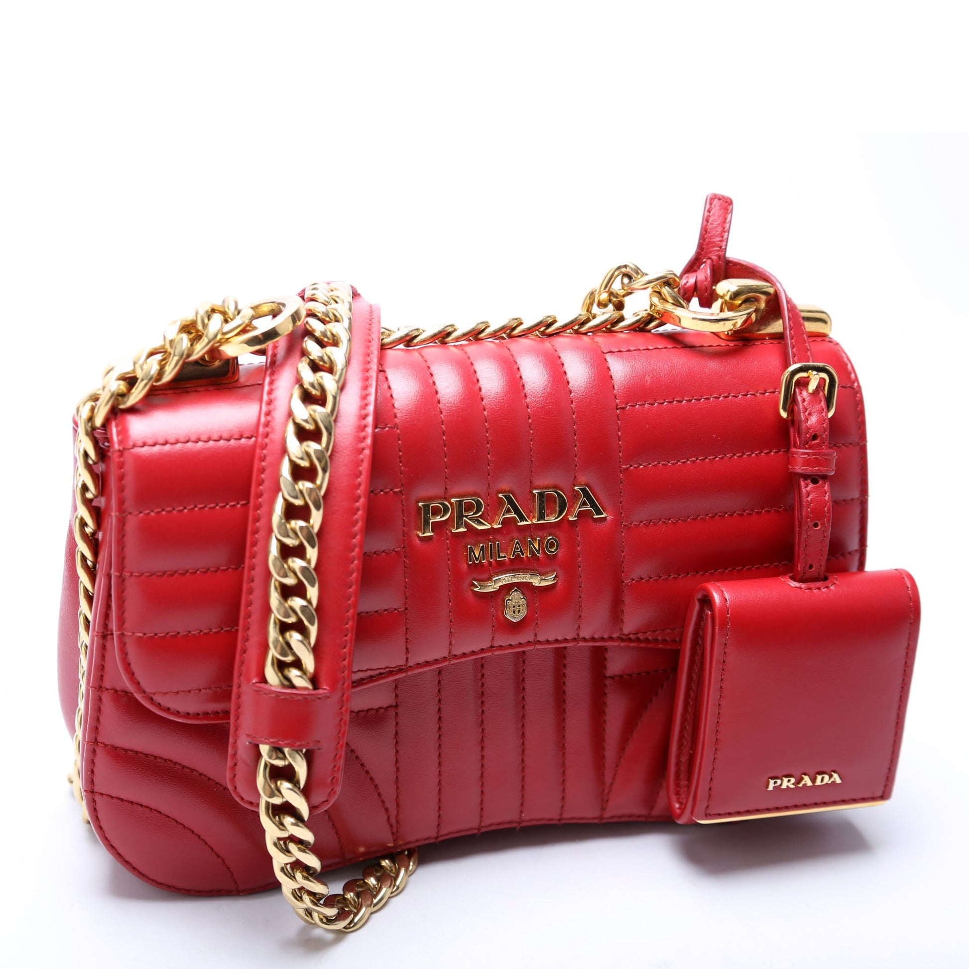 Prada Diagramme Curved Calfskin Bag Red Flap Travel Bag