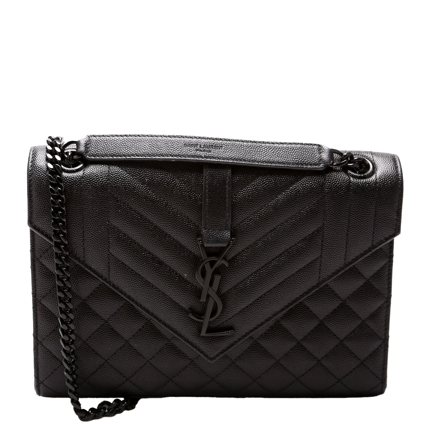 YSL Saint Laurent Saint Laurent Envelope Grain De Triquilt Bag Black Medium Travel Bag